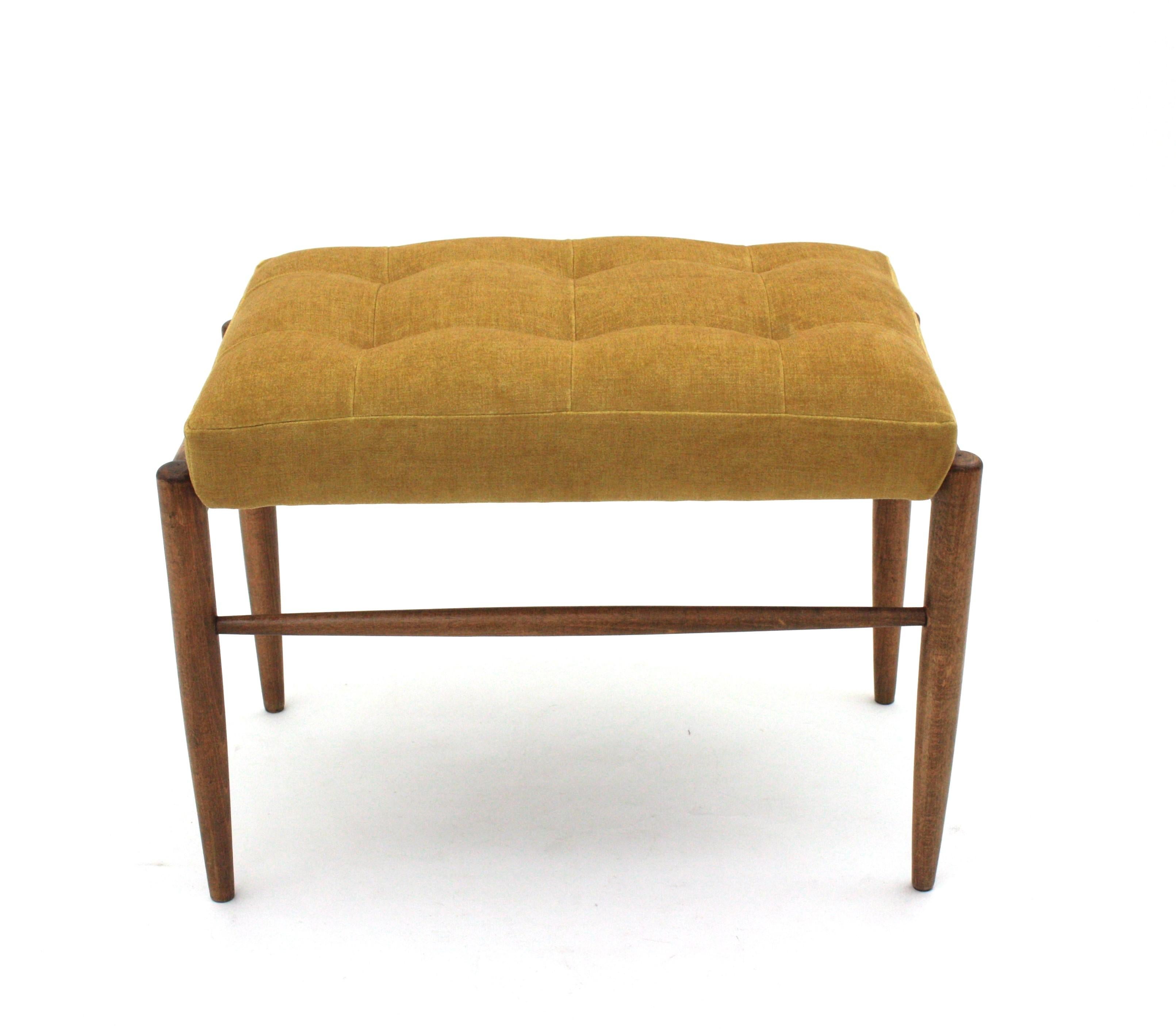 Mid-Century Modern Scandinavian Modern Stool Ottoman or Bench New Upholstered in Yellow Chenille For Sale