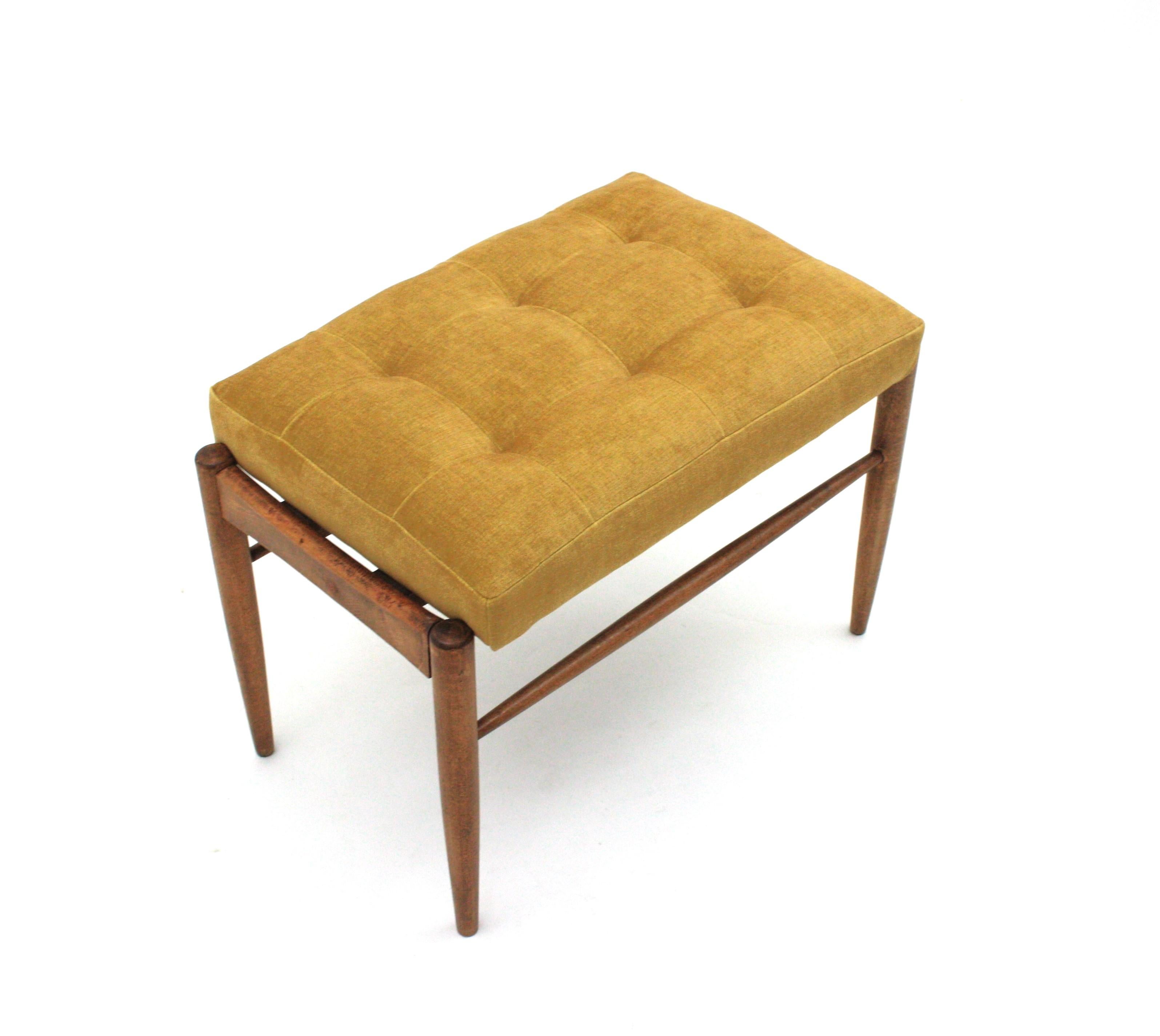 20th Century Scandinavian Modern Stool Ottoman or Bench New Upholstered in Yellow Chenille For Sale