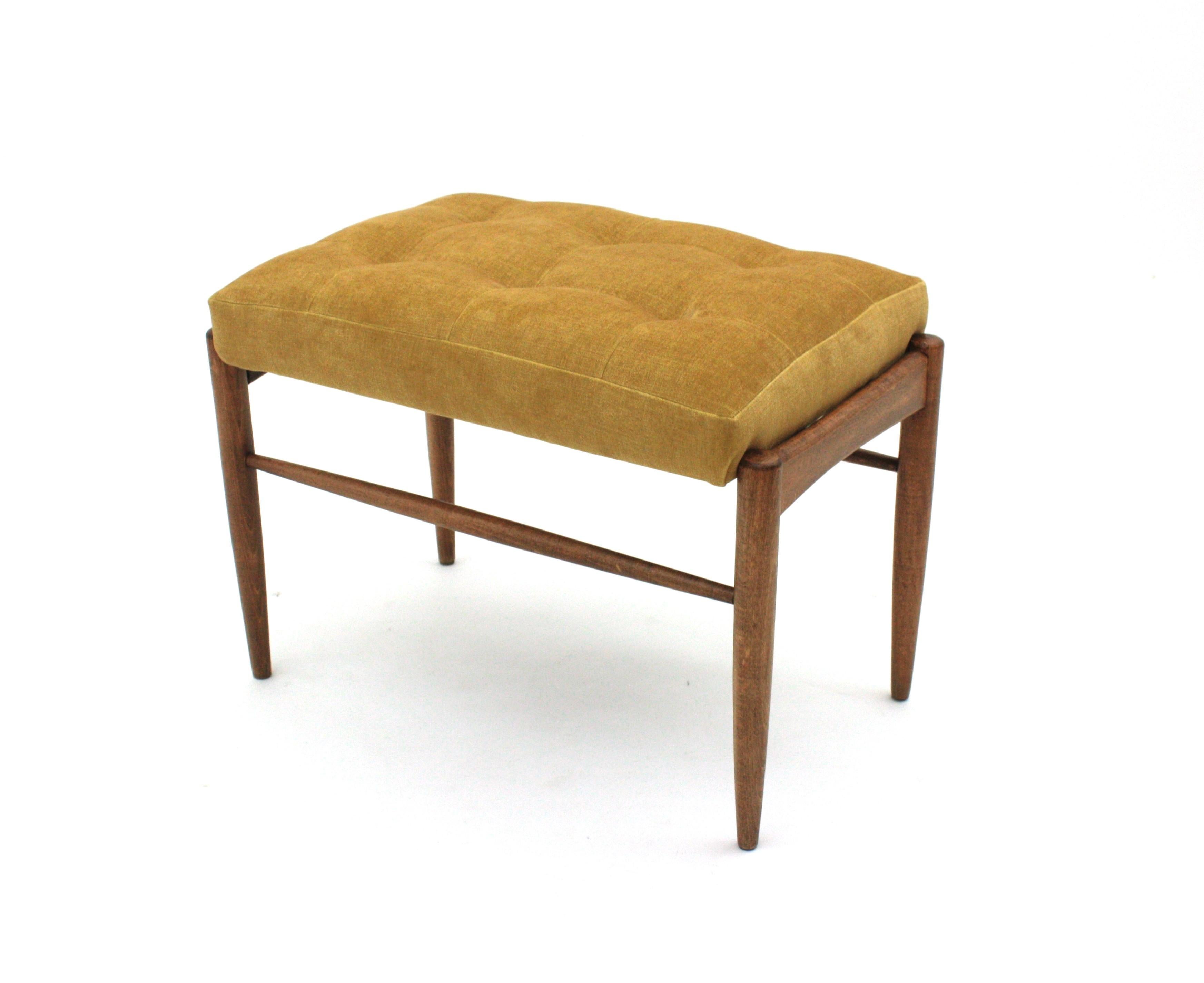 Scandinavian Modern Stool Ottoman or Bench New Upholstered in Yellow Chenille For Sale 2