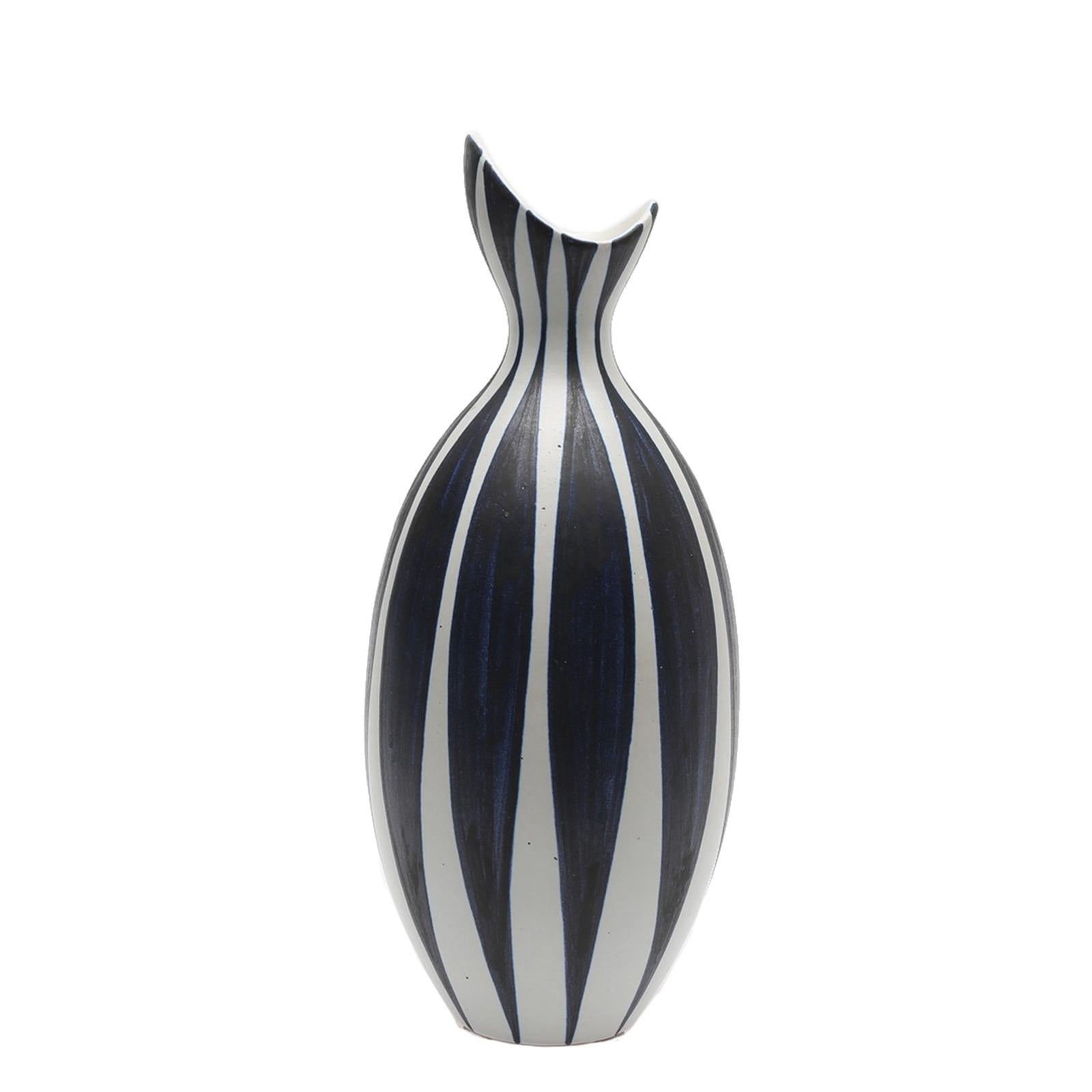 Swedish Scandinavian Modern Striped Vase by Mette Doller for Hoganas, 'Höganäs'