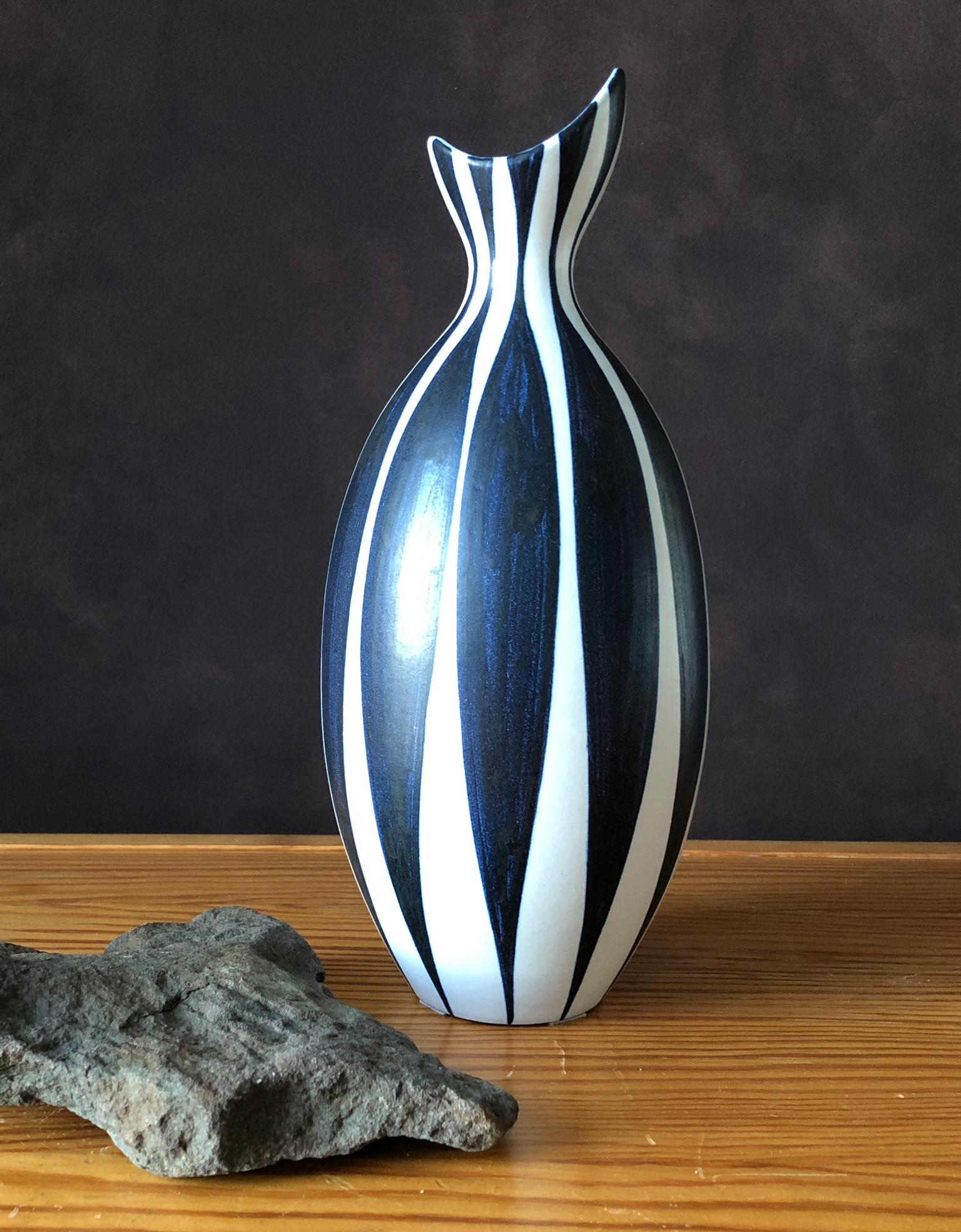 Ceramic Scandinavian Modern Striped Vase by Mette Doller for Hoganas, 'Höganäs'