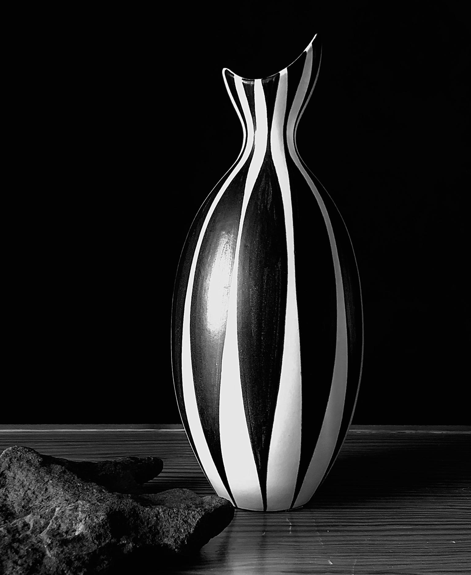Scandinavian Modern Striped Vase by Mette Doller for Hoganas, 'Höganäs' 1