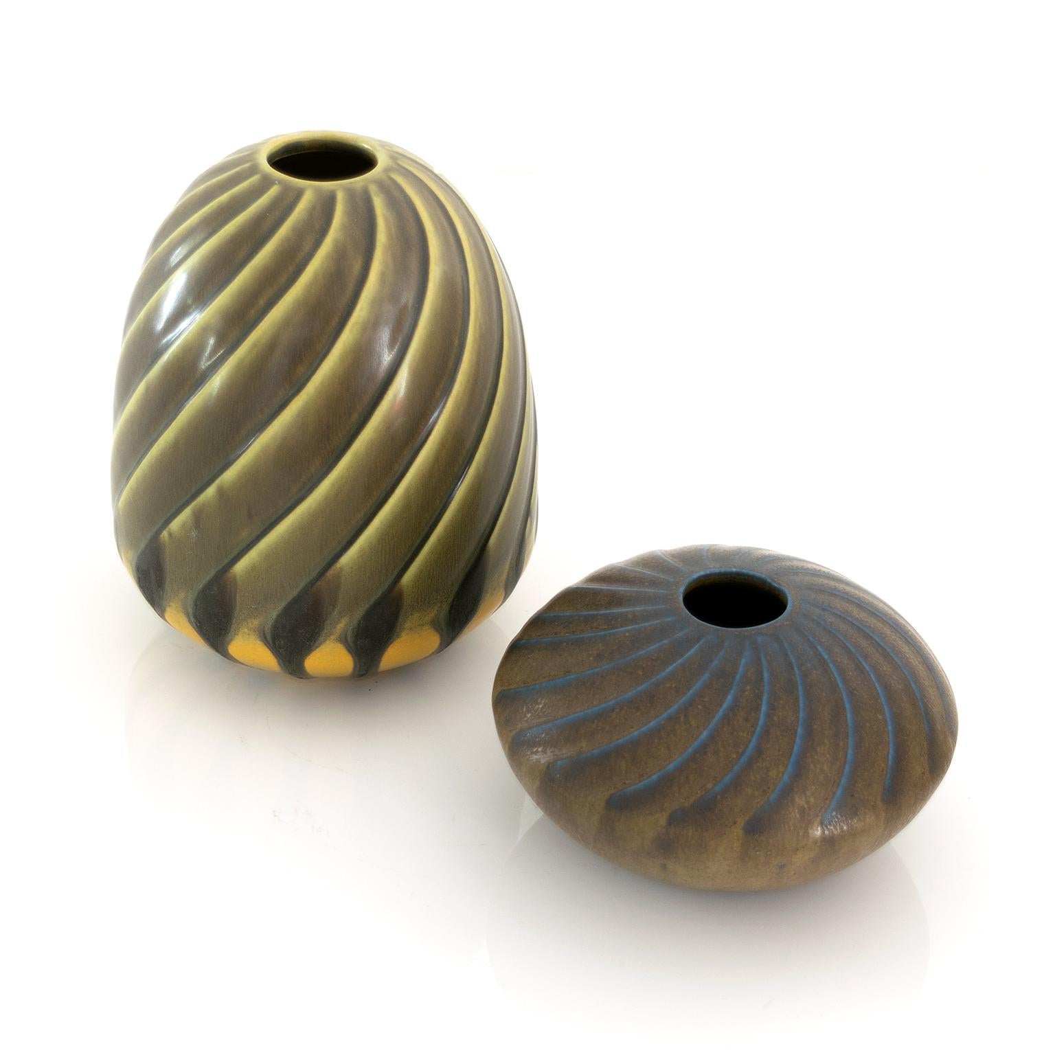 Glazed Scandinavian Modern Studio Vases by Master Ceramicist Wilhelm Kåge