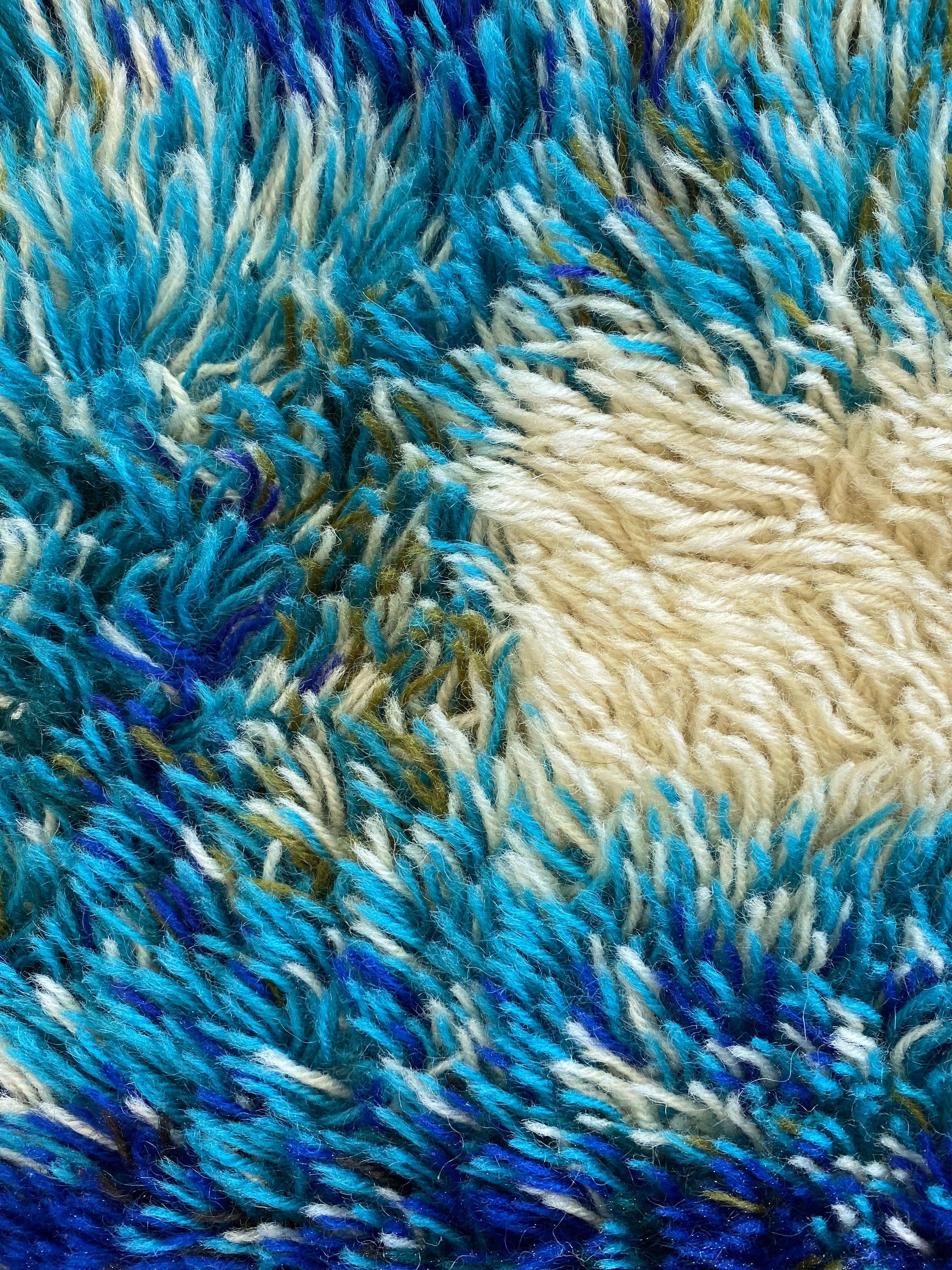 Tapis Rya en laine de style moderne scandinave:: bleu & vert à motifs géométriques:: années 1960 1