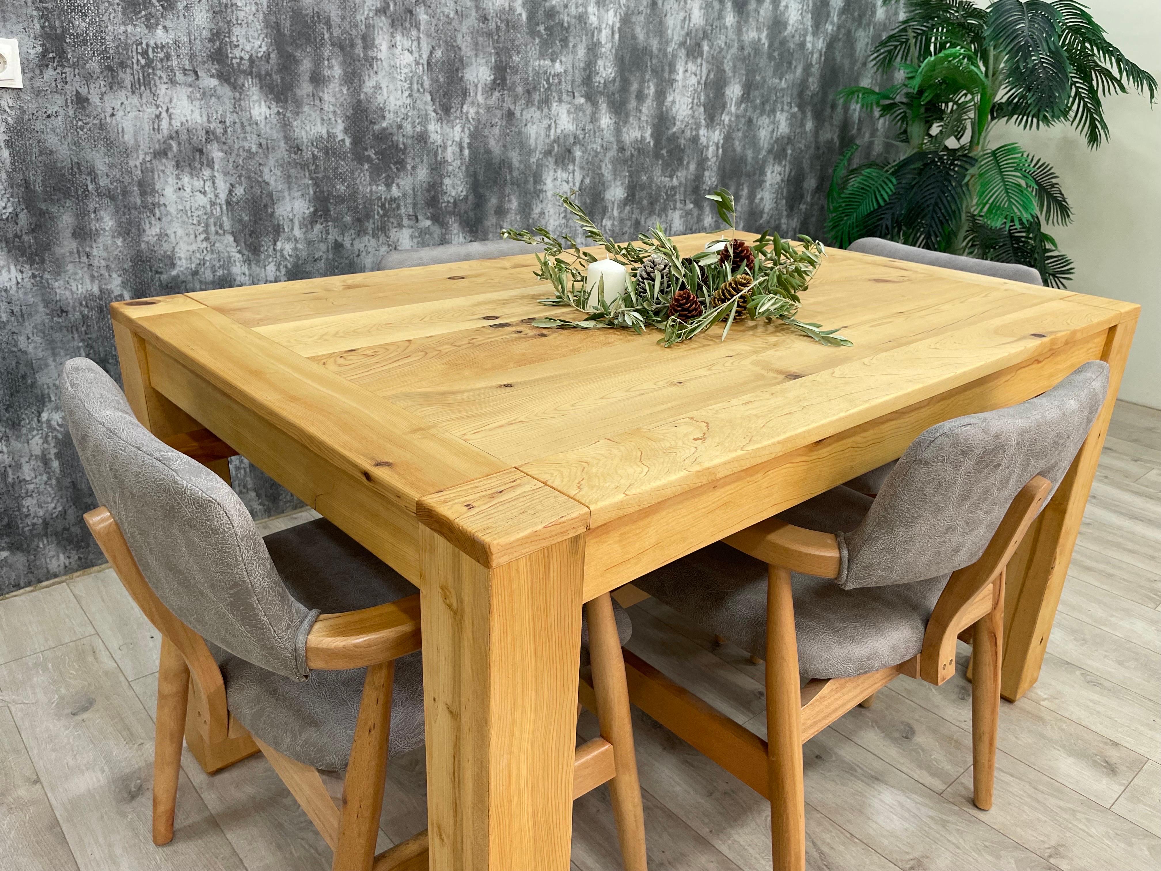 Contemporary Scandinavian Modern Style Dining Table in Solid Cedar Wood, Made to Order For Sale