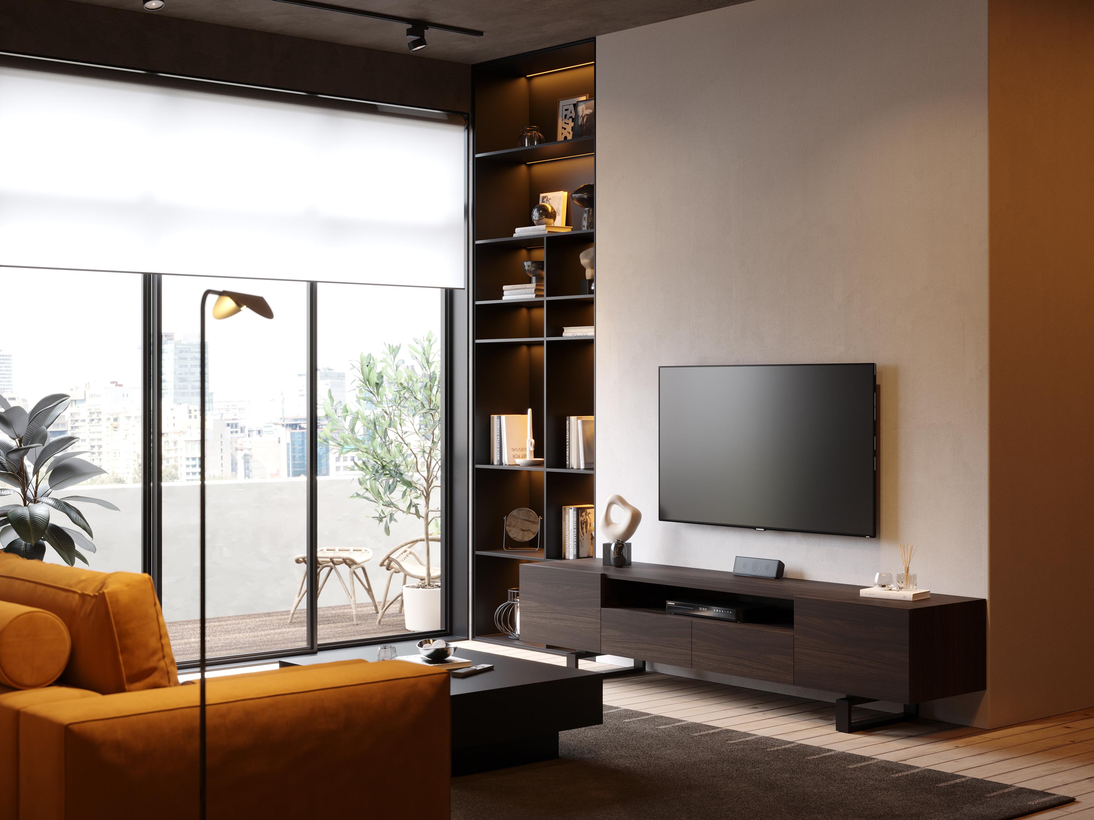 Skandinavischer moderner Porto Tv-Schrank aus Nussbaum und Eisen, handgefertigt (Portugiesisch) im Angebot