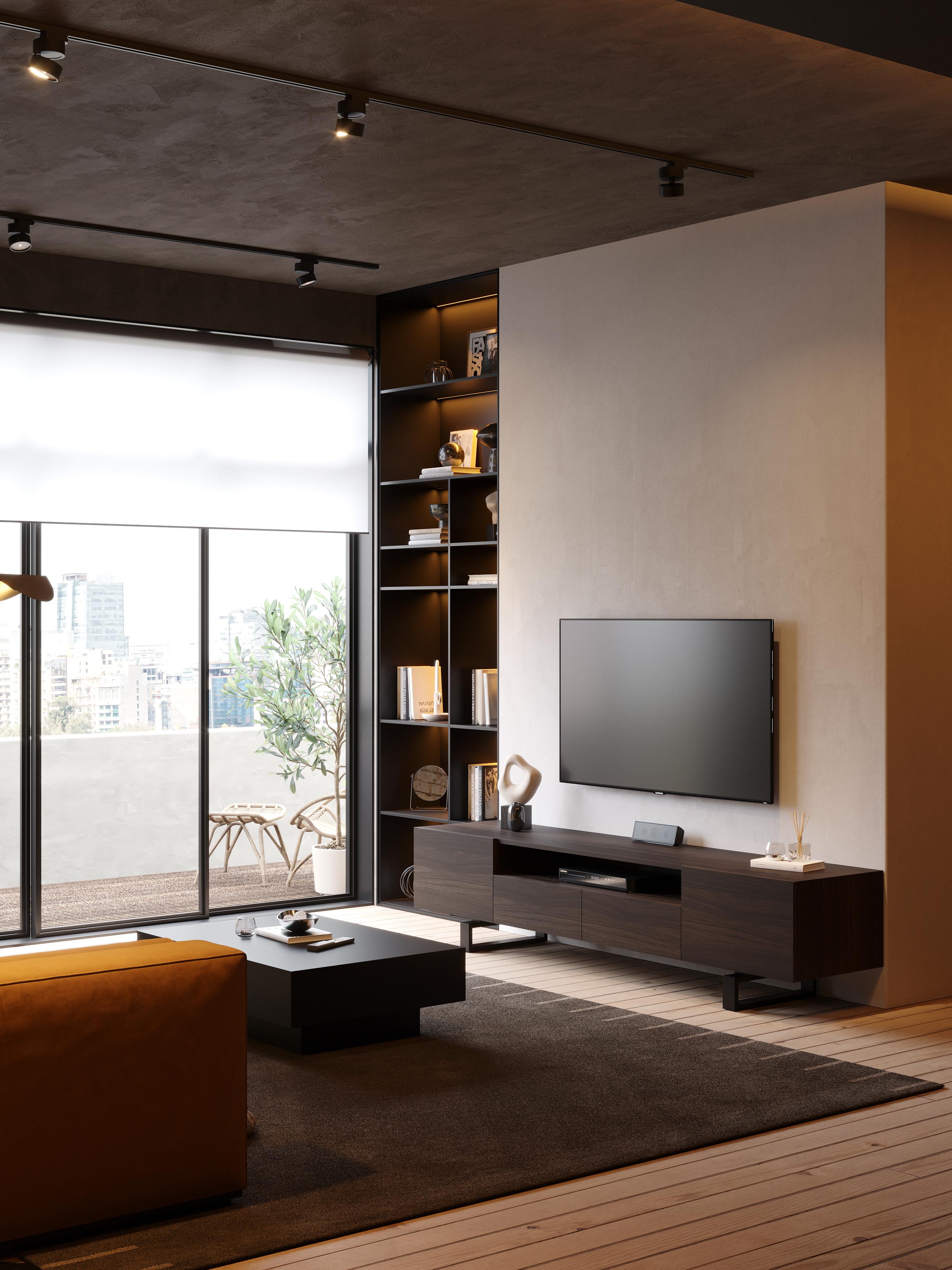 Skandinavischer moderner Porto Tv-Schrank aus Nussbaum und Eisen, handgefertigt (Handgefertigt) im Angebot