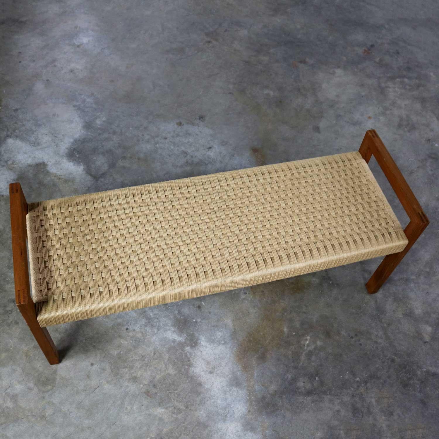 Scandinavian Modern Style Rope and Teak Bench by Sun Cabinet Company 2