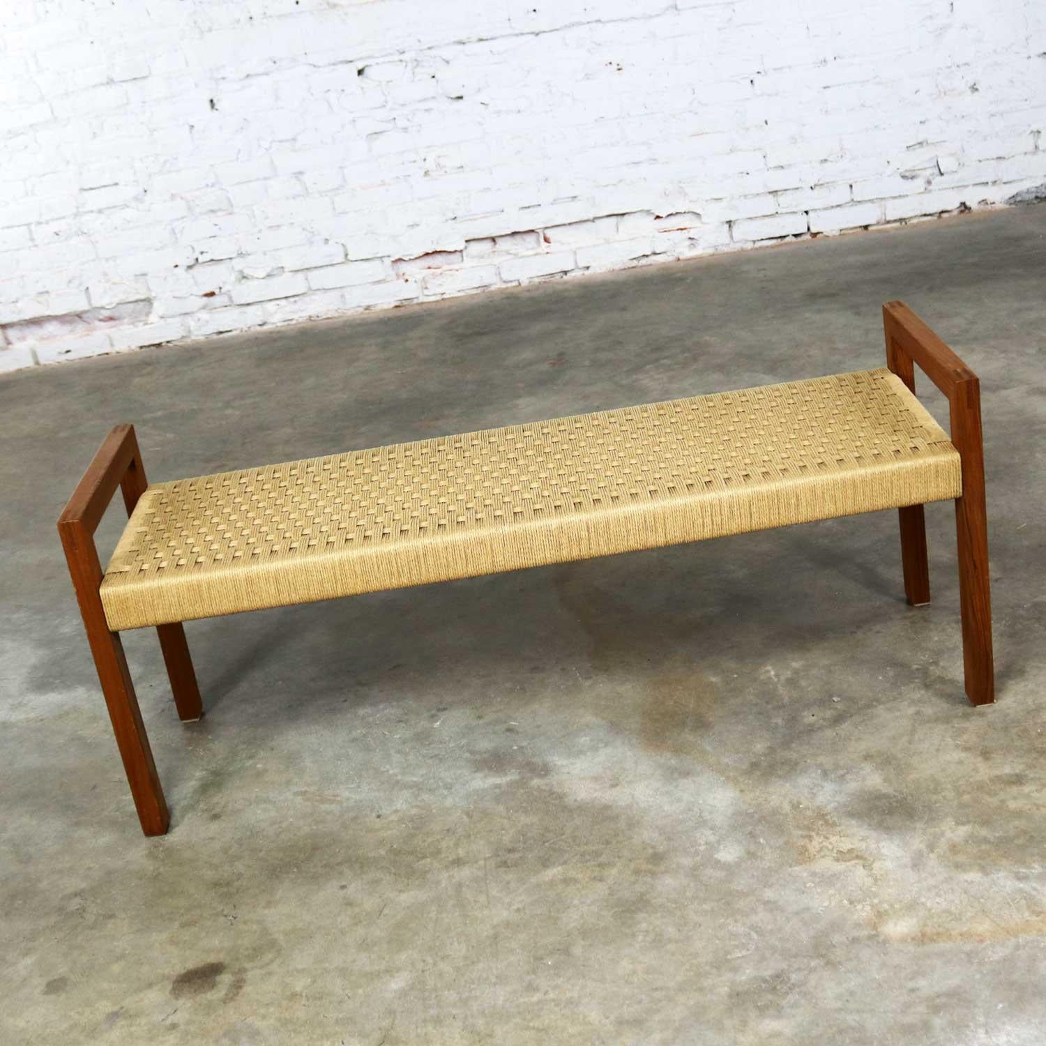 Thai Scandinavian Modern Style Rope and Teak Bench by Sun Cabinet Company
