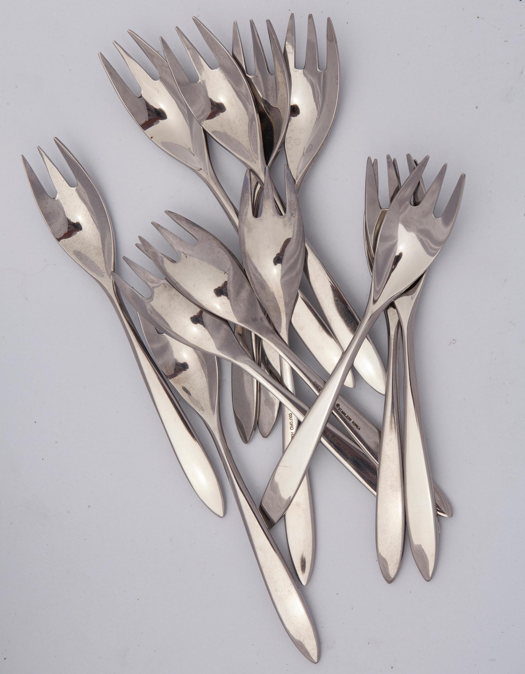 Stainless Steel Scandinavian Modern Style Stainless-Steel Flatware by Oxford Hall; 60 pieces