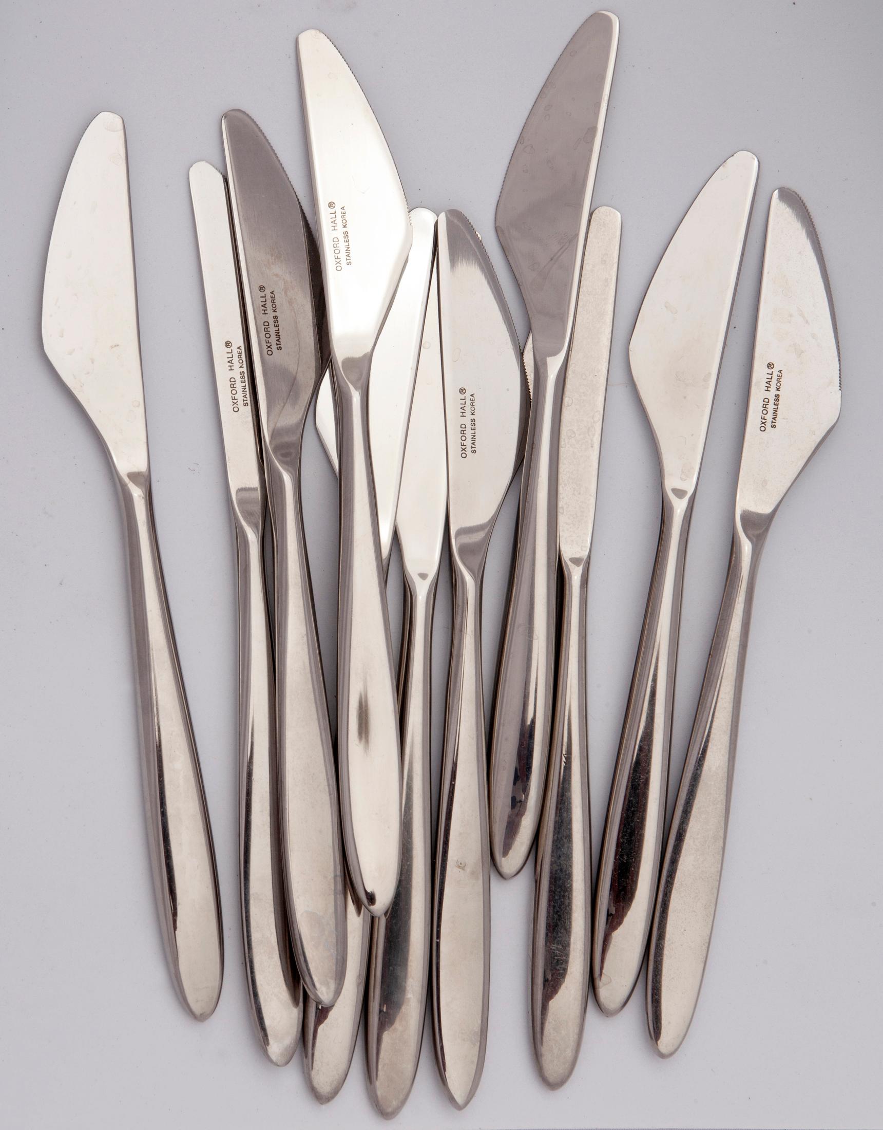 Mid-Century Modern Scandinavian Modern Style Stainless-Steel Flatware by Oxford Hall; 60 pieces