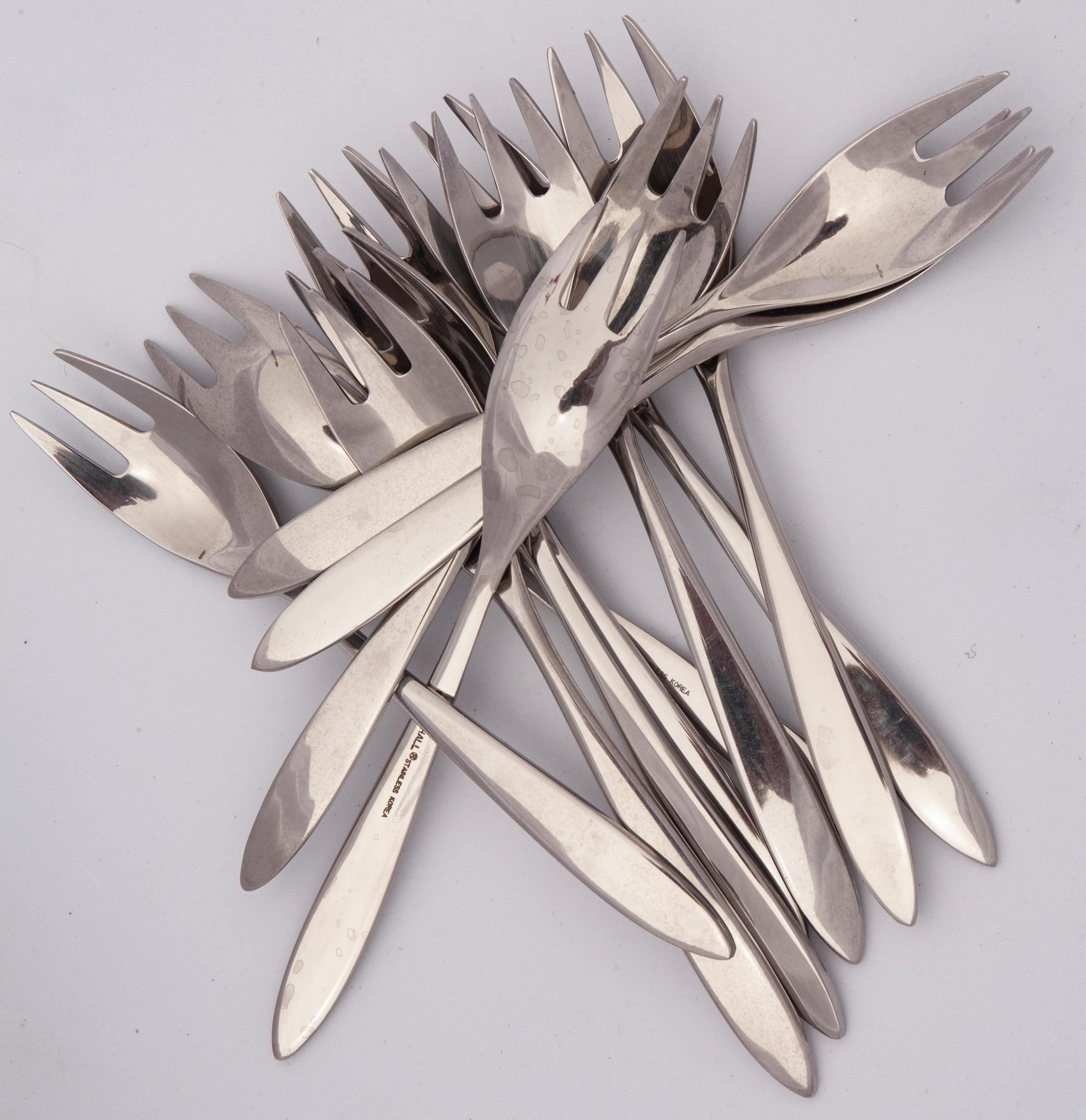 20th Century Scandinavian Modern Style Stainless-Steel Flatware by Oxford Hall; 60 pieces