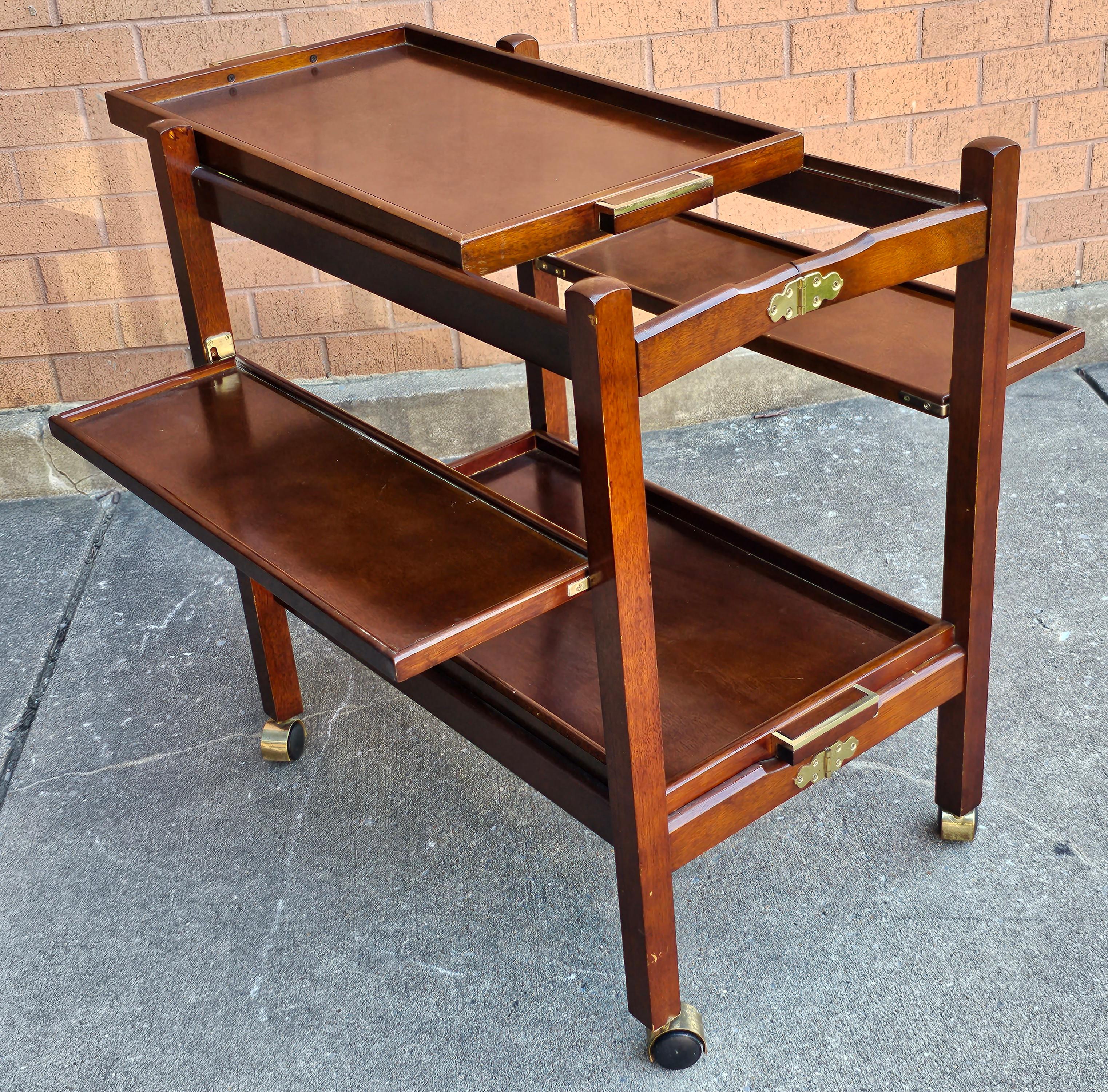 Unknown Scandinavian Modern Style Two-Tier Fold-Up Rolling Bar Cart with Removable Trays For Sale