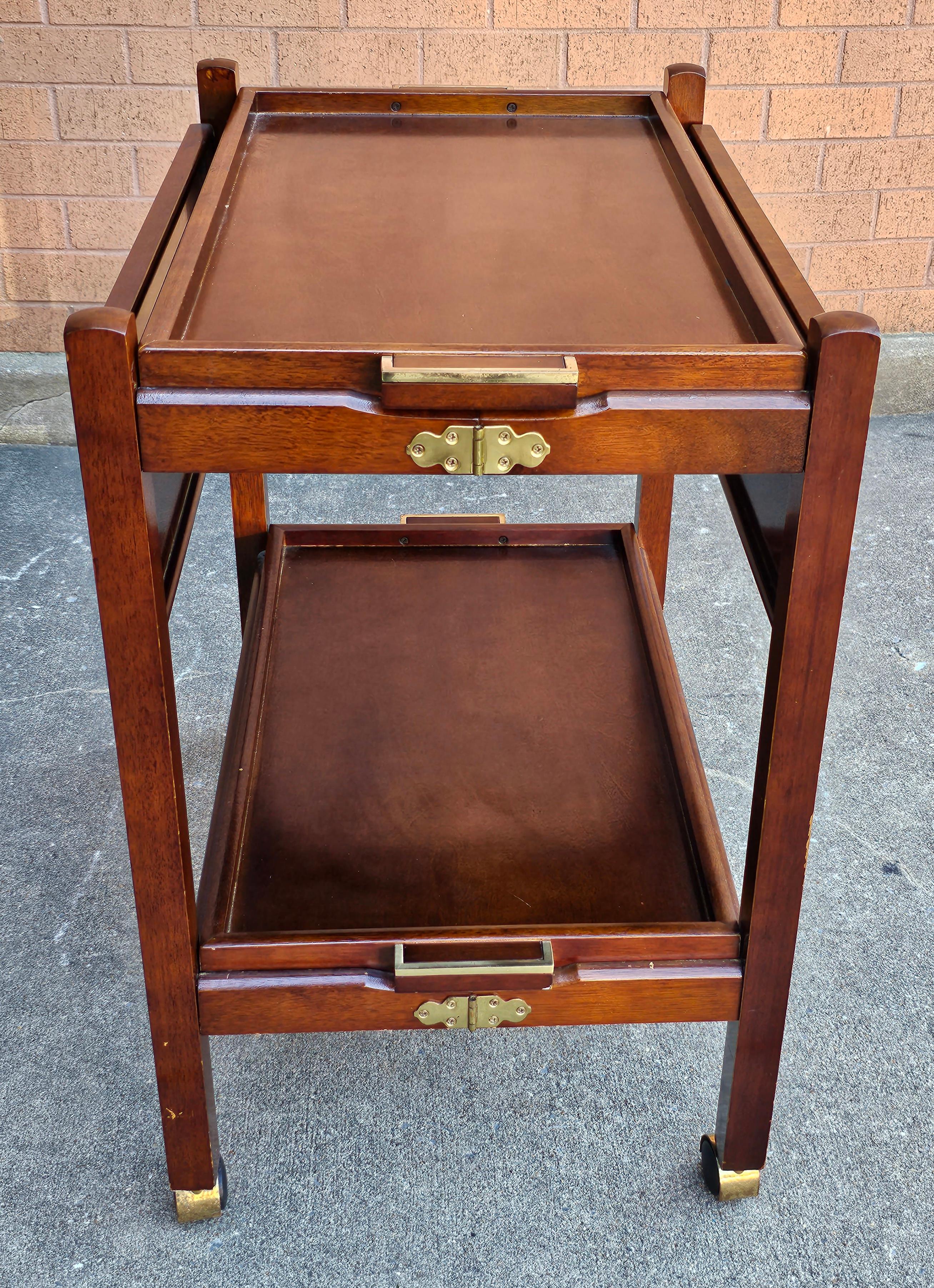 Scandinavian Modern Style Two-Tier Fold-Up Rolling Bar Cart with Removable Trays In Good Condition For Sale In Germantown, MD