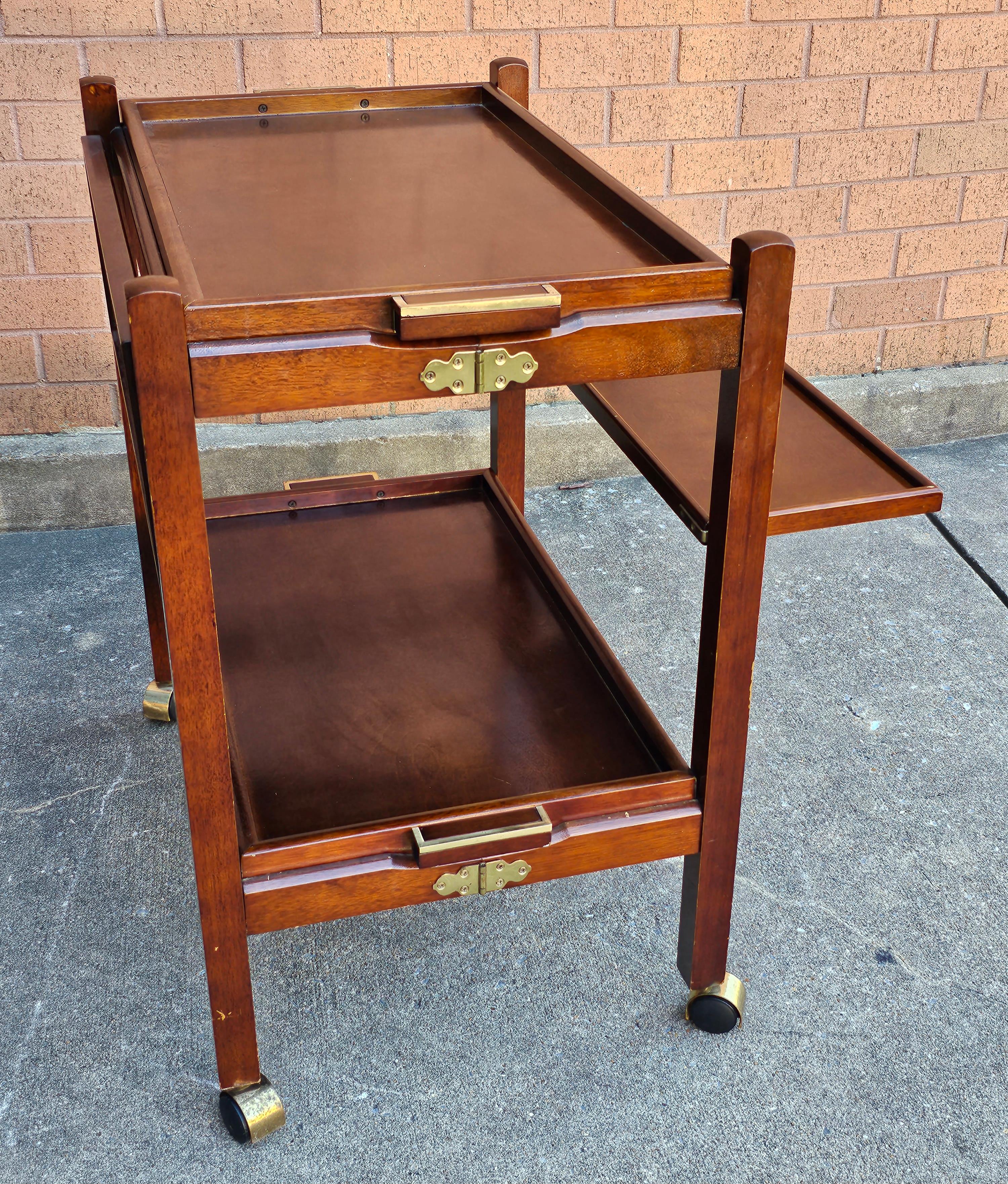20th Century Scandinavian Modern Style Two-Tier Fold-Up Rolling Bar Cart with Removable Trays For Sale