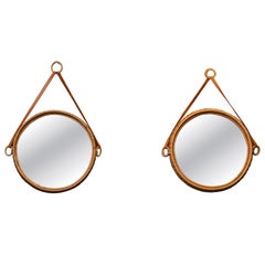 The Modern Scandinavian "Susanne" Wandspiegel aus Rattan und Leder von Bengt Ruda