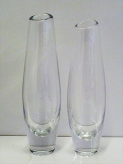 Scandinavian Modern, Sven Palmquist for Orrefors Pair Clear Glass Vases, Sweden