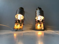 Scandinavian Modern Swag Prism Wall Sconces in Brass and Purple Crystal, 1960s