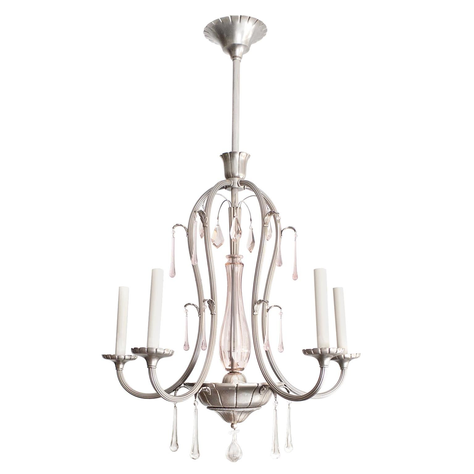 Scandinavian Modern, Swedish Art-Deco 5-Arm Chandelier For Sale