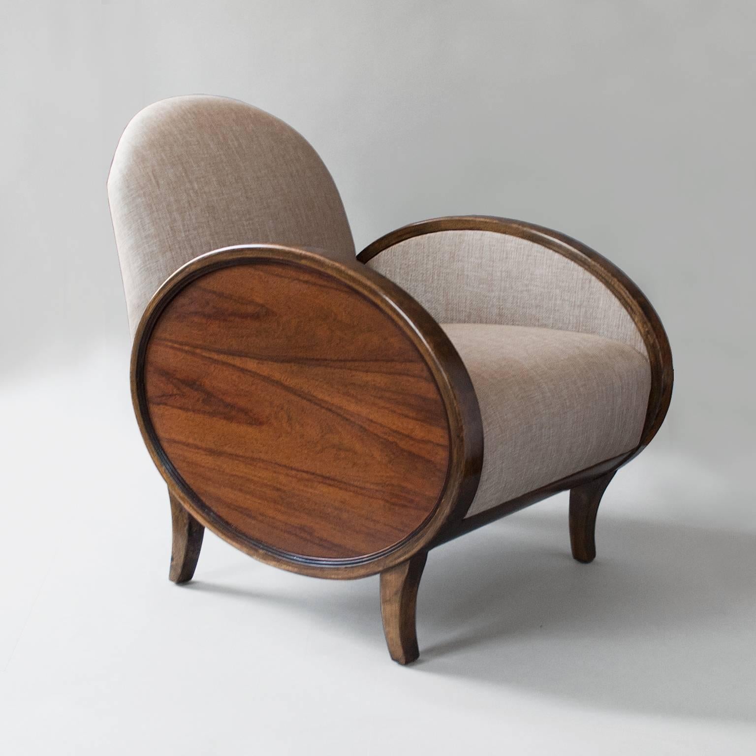 Polished Scandinavian Modern Swedish Art Deco Chairs with Oval Rosewood Panels