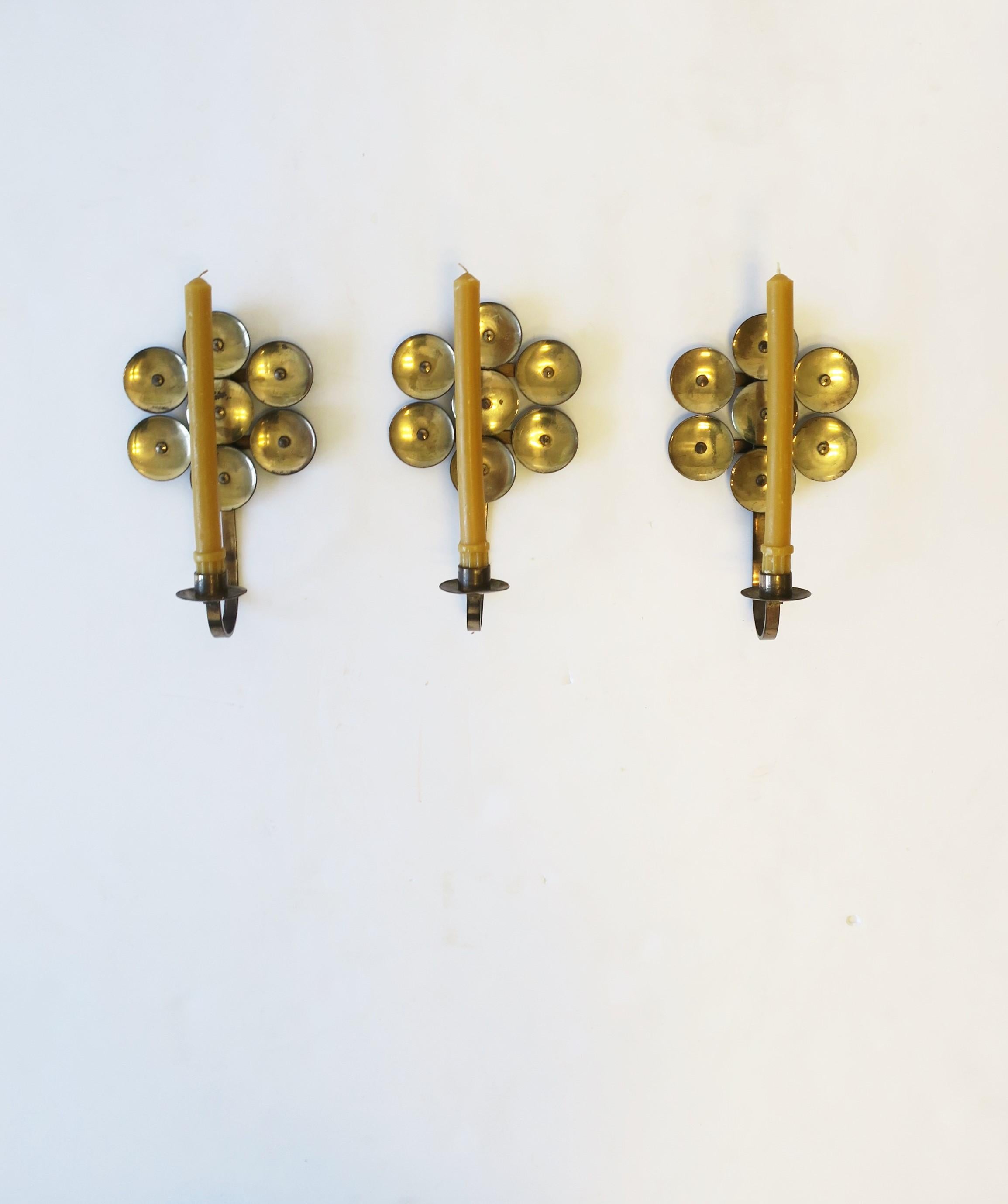 Scandinavian Modern Swedish Brass Candle Wall Sconces, Pair 11