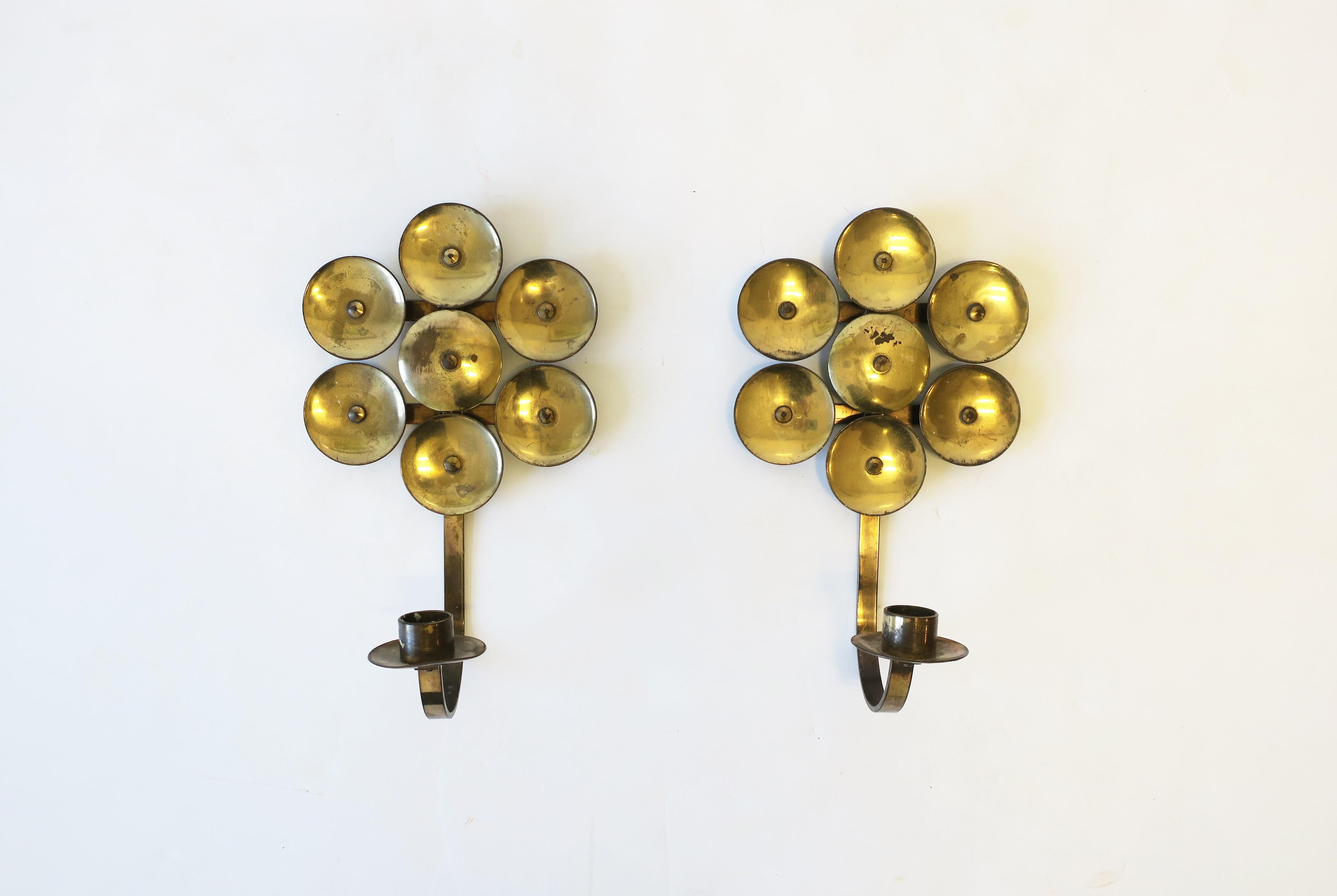 Scandinavian Modern Swedish Brass Candle Wall Sconces, Pair In Good Condition In New York, NY