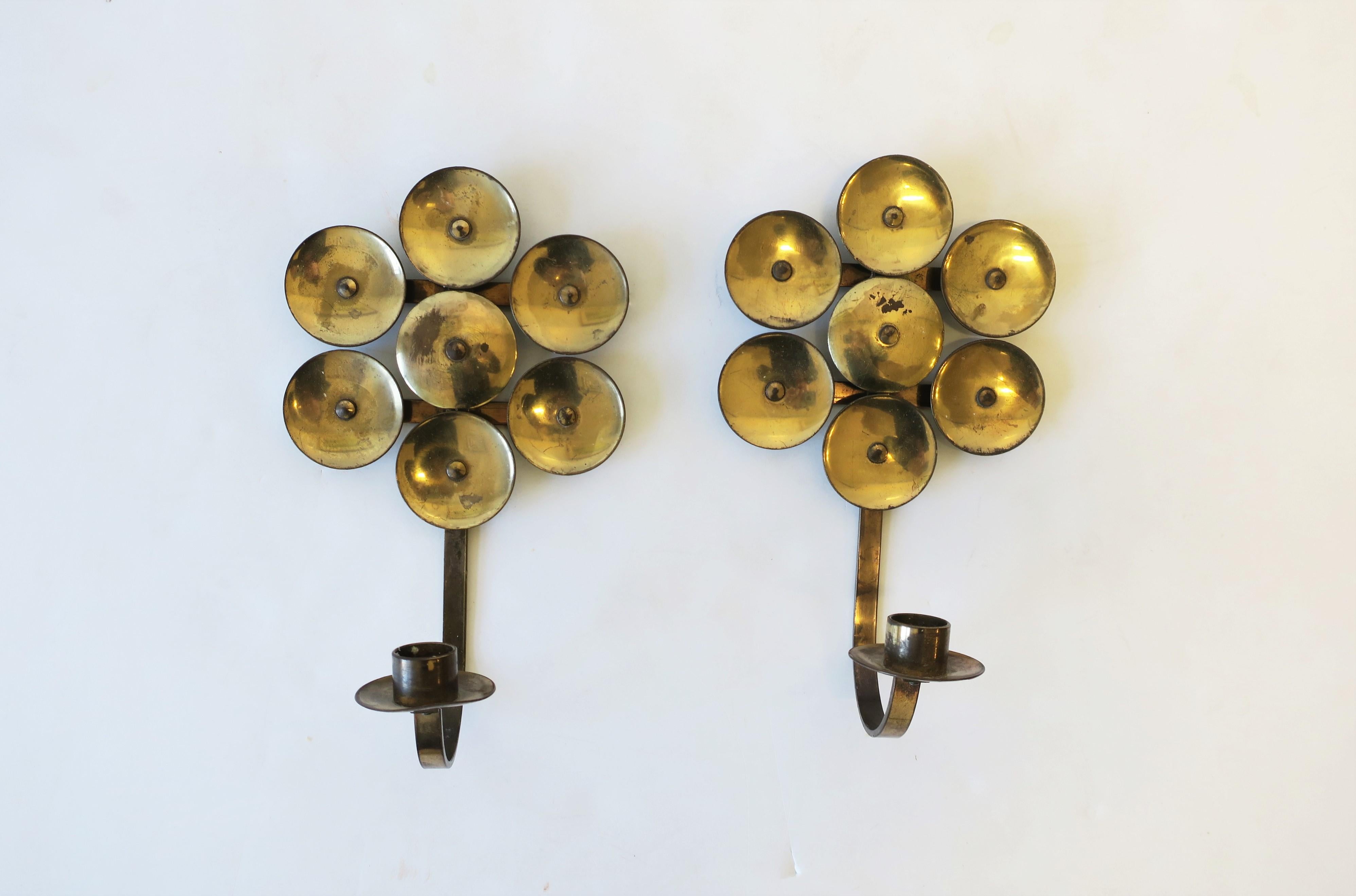 Scandinavian Modern Swedish Brass Candle Wall Sconces, Pair 1