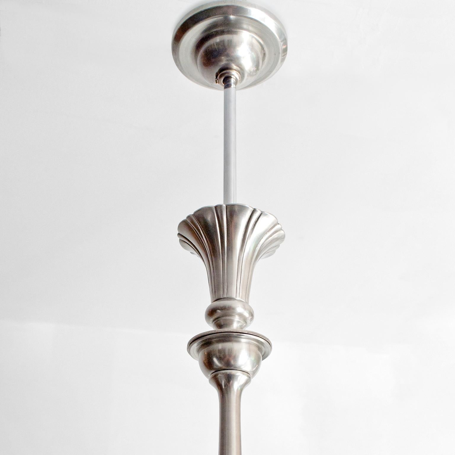 Scandinavian Modern, Swedish Grace Art Deco 4-Arm Chandelier in Polished Pewter In Good Condition In New York, NY