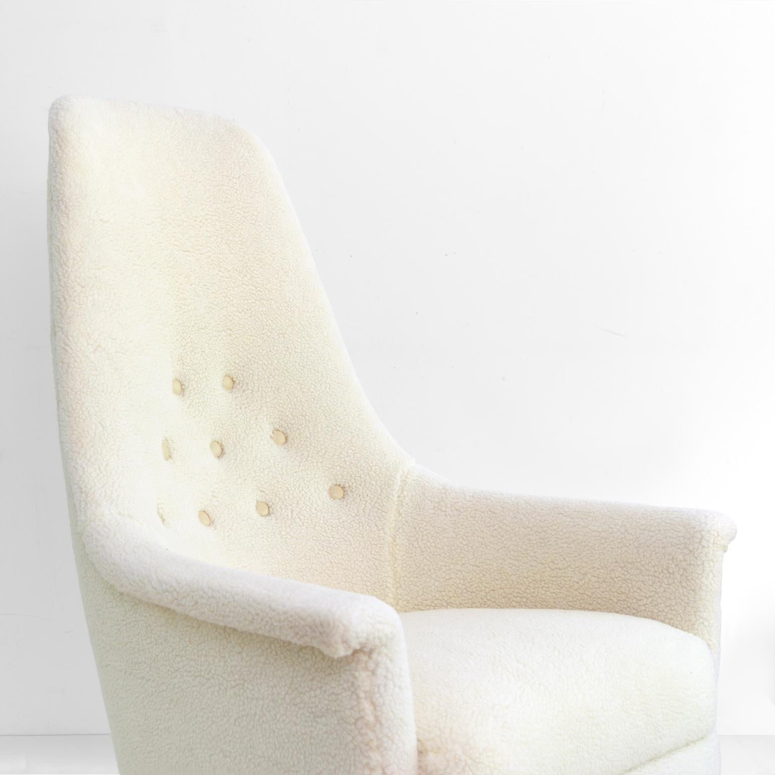 20th Century Scandinavian Modern, Swedish high back lounge chair in faux sheepskin For Sale
