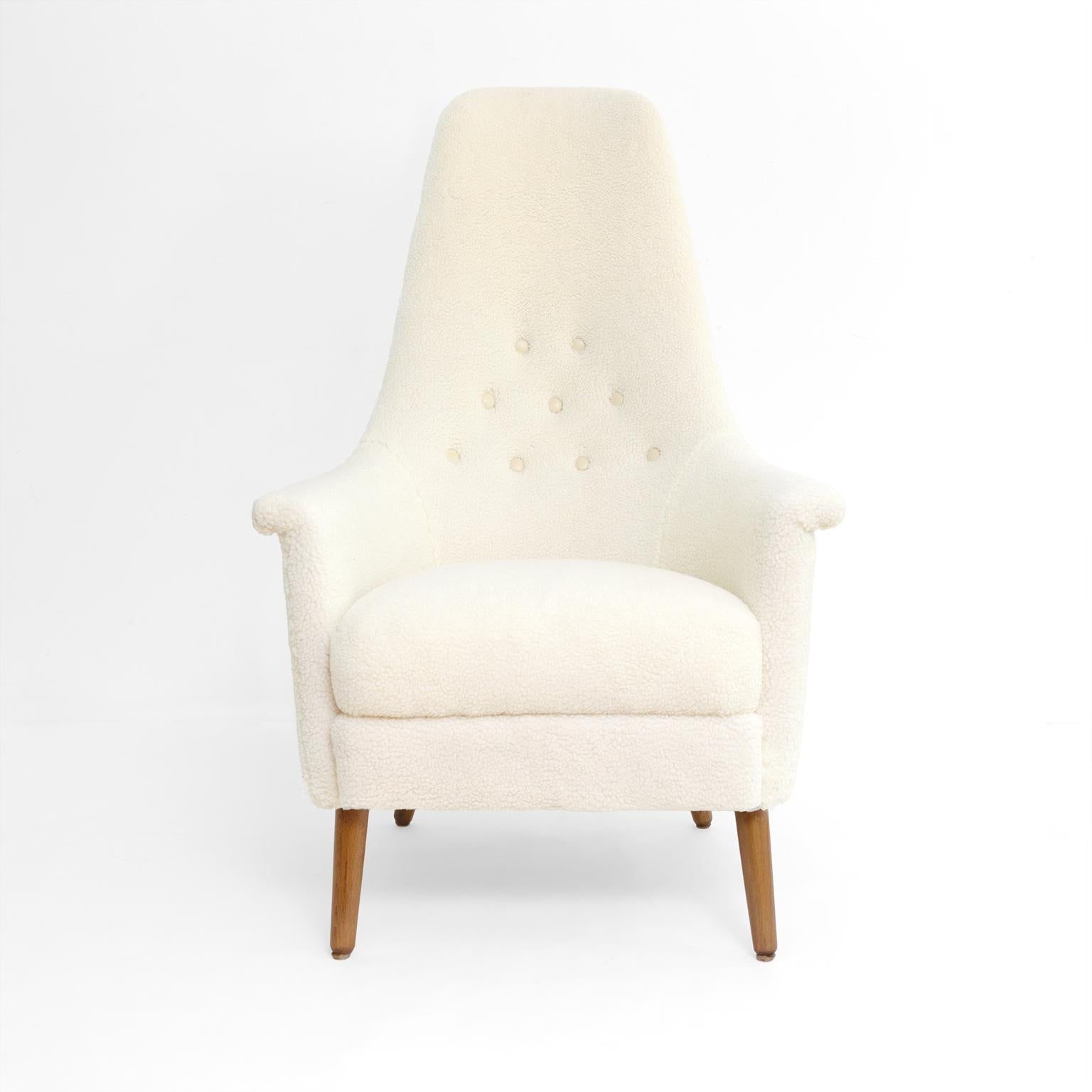 Scandinavian Modern, Swedish high back lounge chair in faux sheepskin  2
