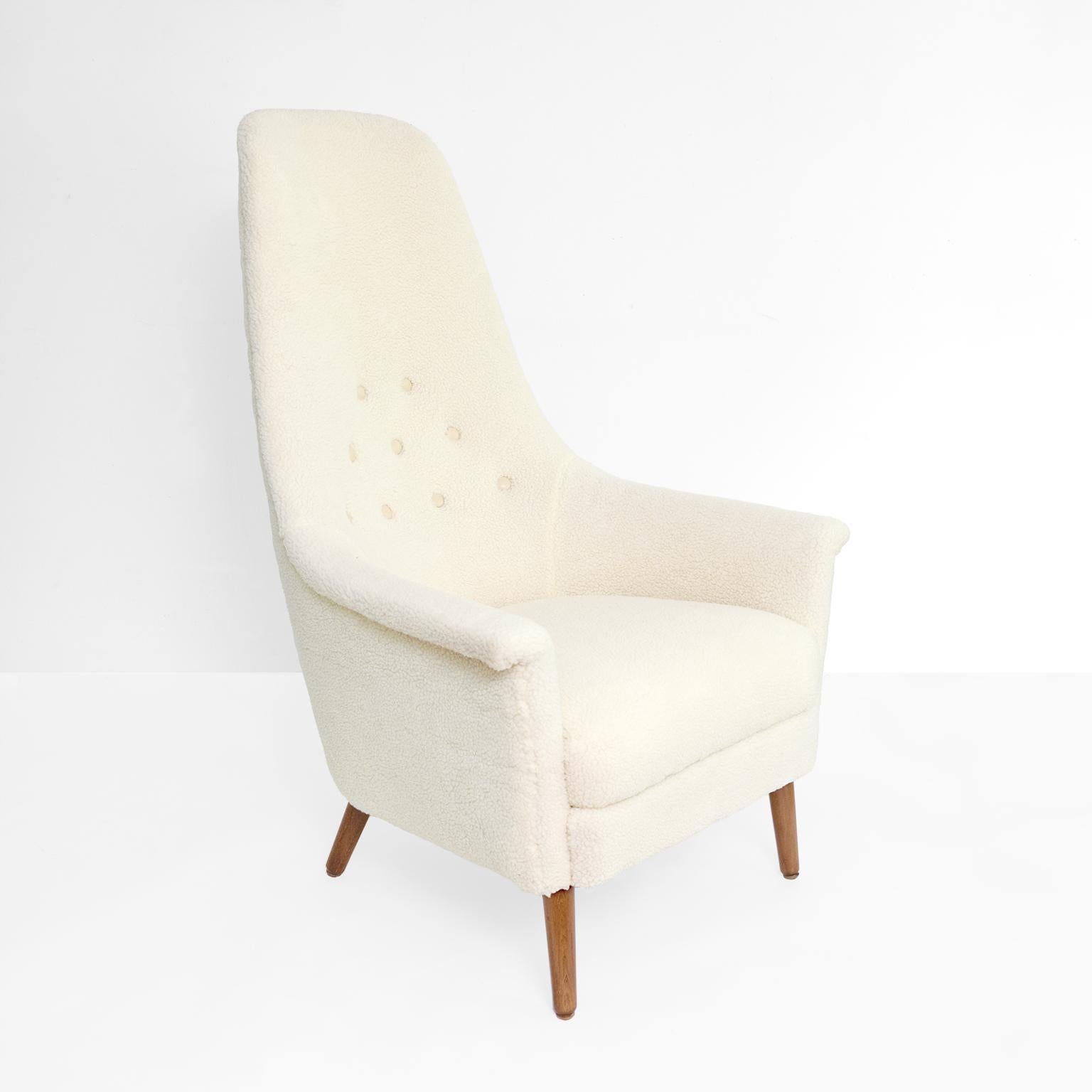 Scandinavian Modern, Swedish high back lounge chair in faux sheepskin  3