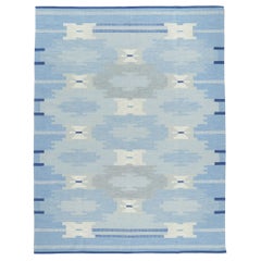 Skandinavisch-moderner schwedisch inspirierter Kilim-Teppich, Blått Timglas Korsmönster