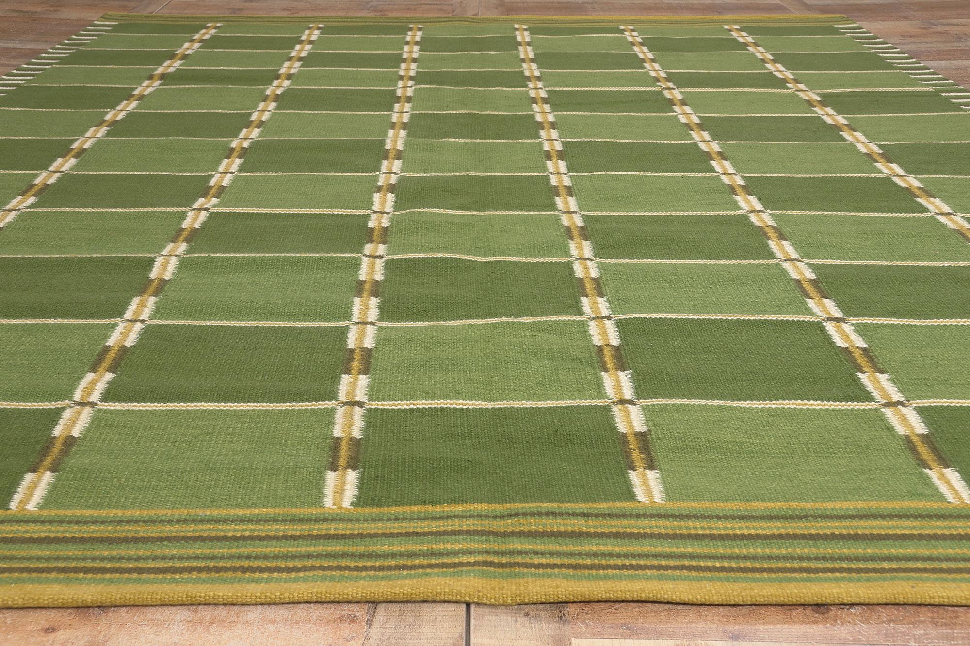 Skandinavisch-moderner schwedisch inspirierter Kilim-Teppich, Grönt Rutmönster (Wolle) im Angebot