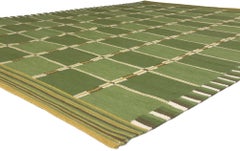New Scandinavian Green Swedish Inspired Kilim Röllakan, Grönt Rutmönster