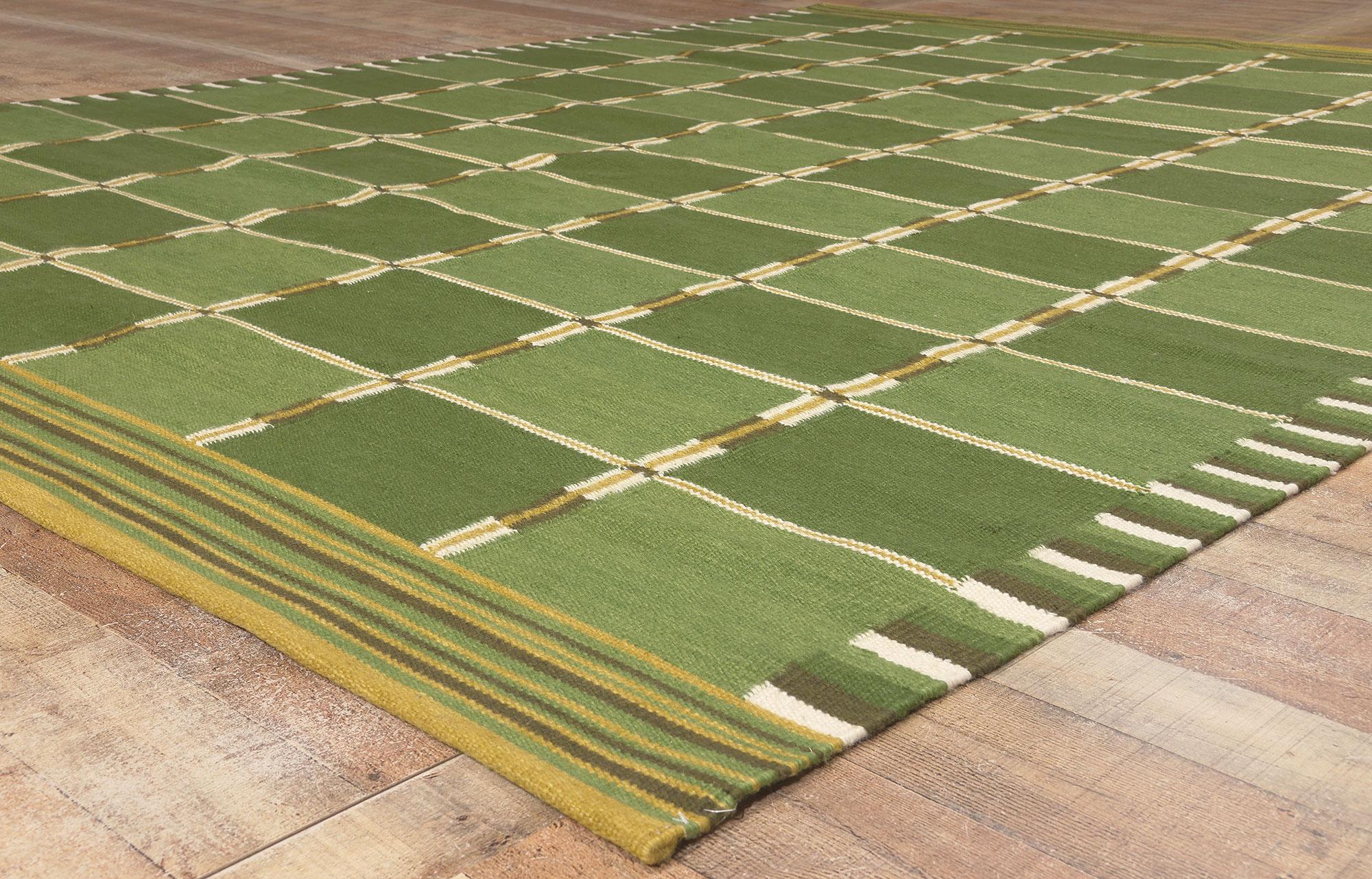 Skandinavisch-moderner schwedisch inspirierter Kilim-Teppich, Grönt Rutmönster (21. Jahrhundert und zeitgenössisch) im Angebot