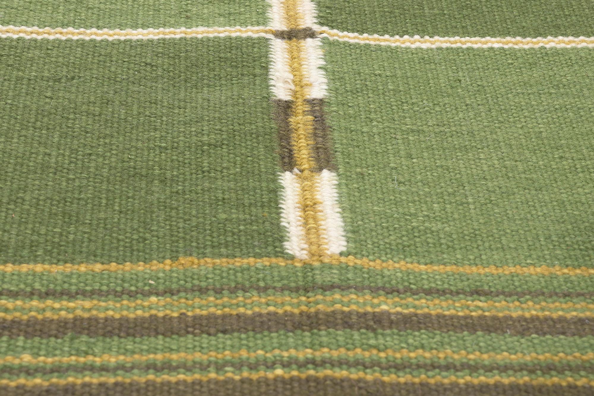 Skandinavisch-moderner schwedisch inspirierter Kilim-Teppich, Grönt Rutmönster (Handgewebt) im Angebot