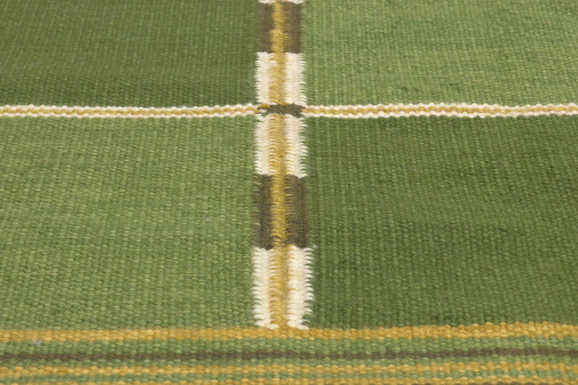 Skandinavisch-moderner schwedisch inspirierter Kilim-Teppich, Grönt Rutmönster (Handgewebt) im Angebot