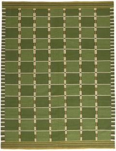 Nuovo Kilim verde scandinavo di ispirazione svedese Röllakan, Grönt Rutmönster