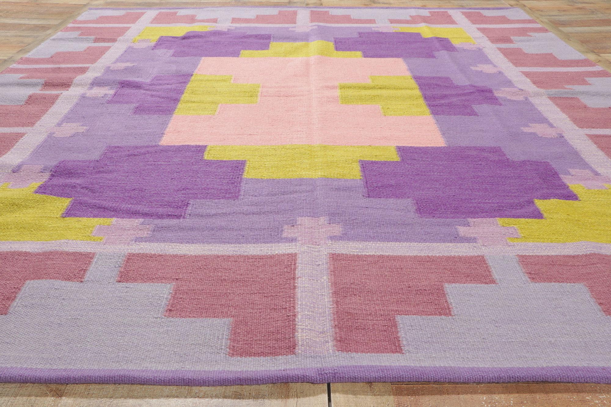 Nuevo Kilim Escandinavo de Inspiración Sueca con Estilo Contemporáneo Lana en venta