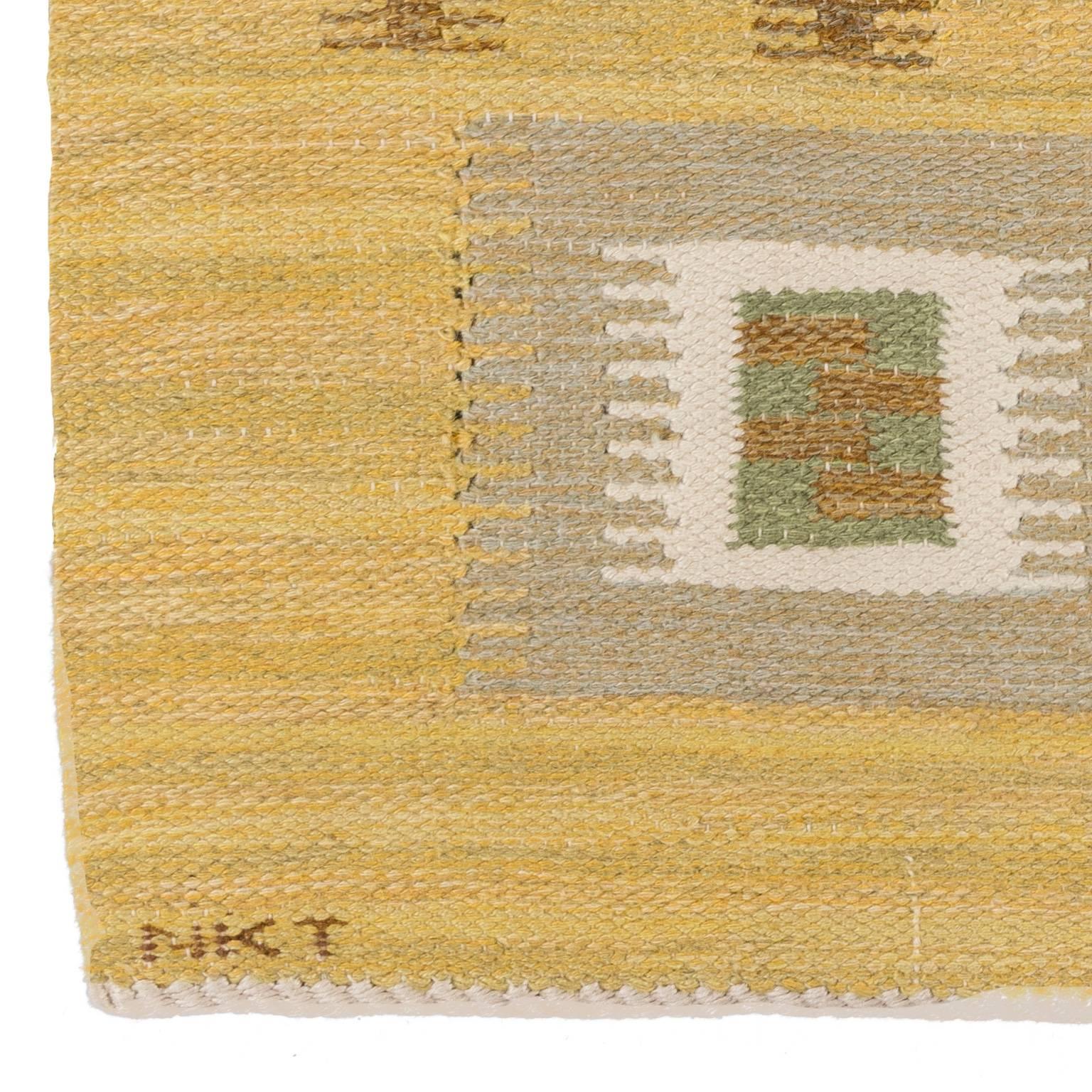 Hand-Woven Scandinavian Modern Swedish Kilim Rug, Signed Nkt For Sale