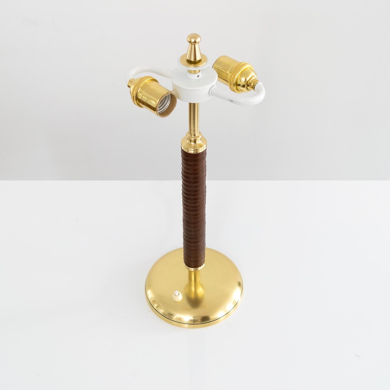 Polished Scandinavian Modern Swedish Midcentury Brass and Leather Table Lamp