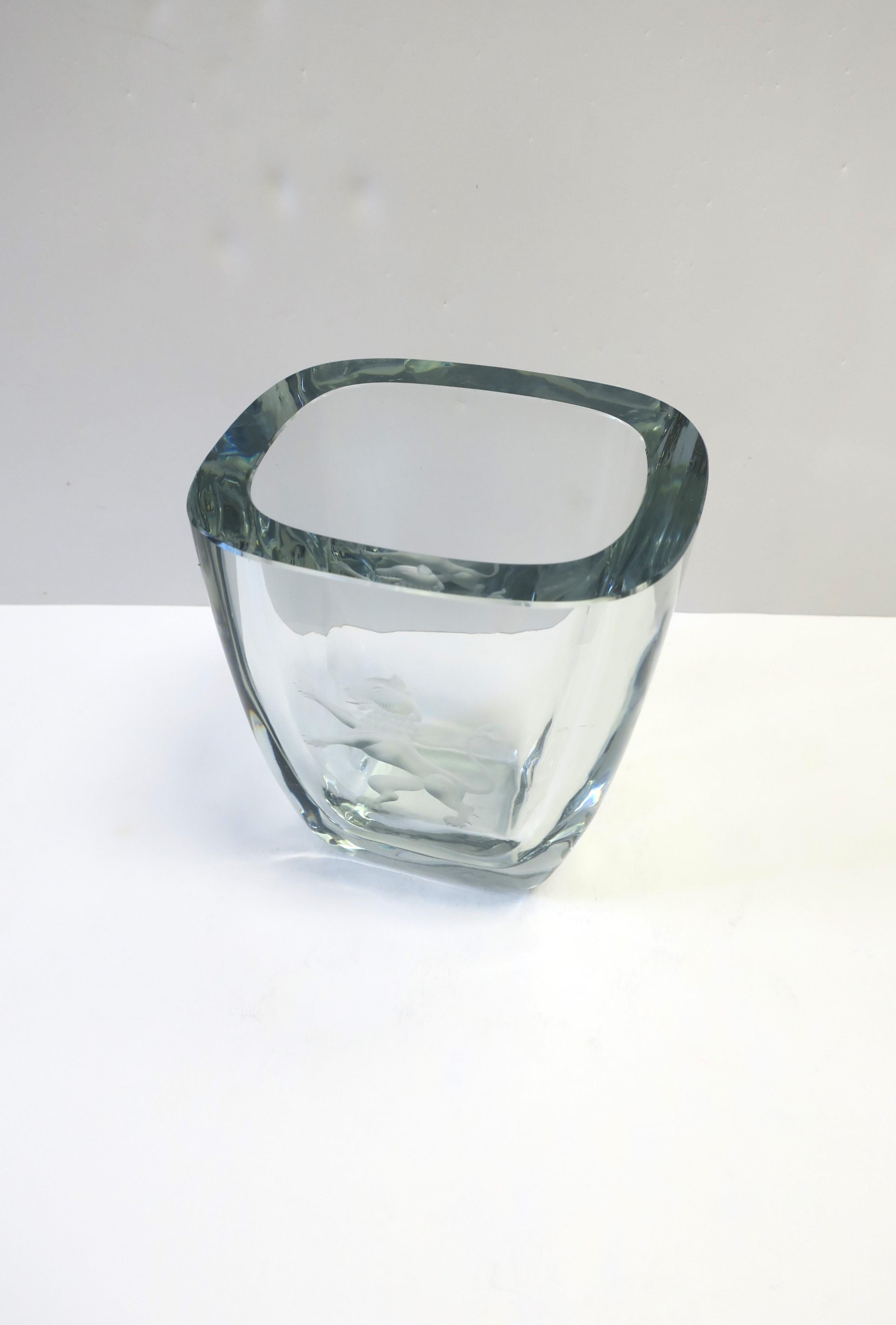Scandinavian Modern Swedish Modern Crystal Strombergshytt Glass Vase with Lion  For Sale 2
