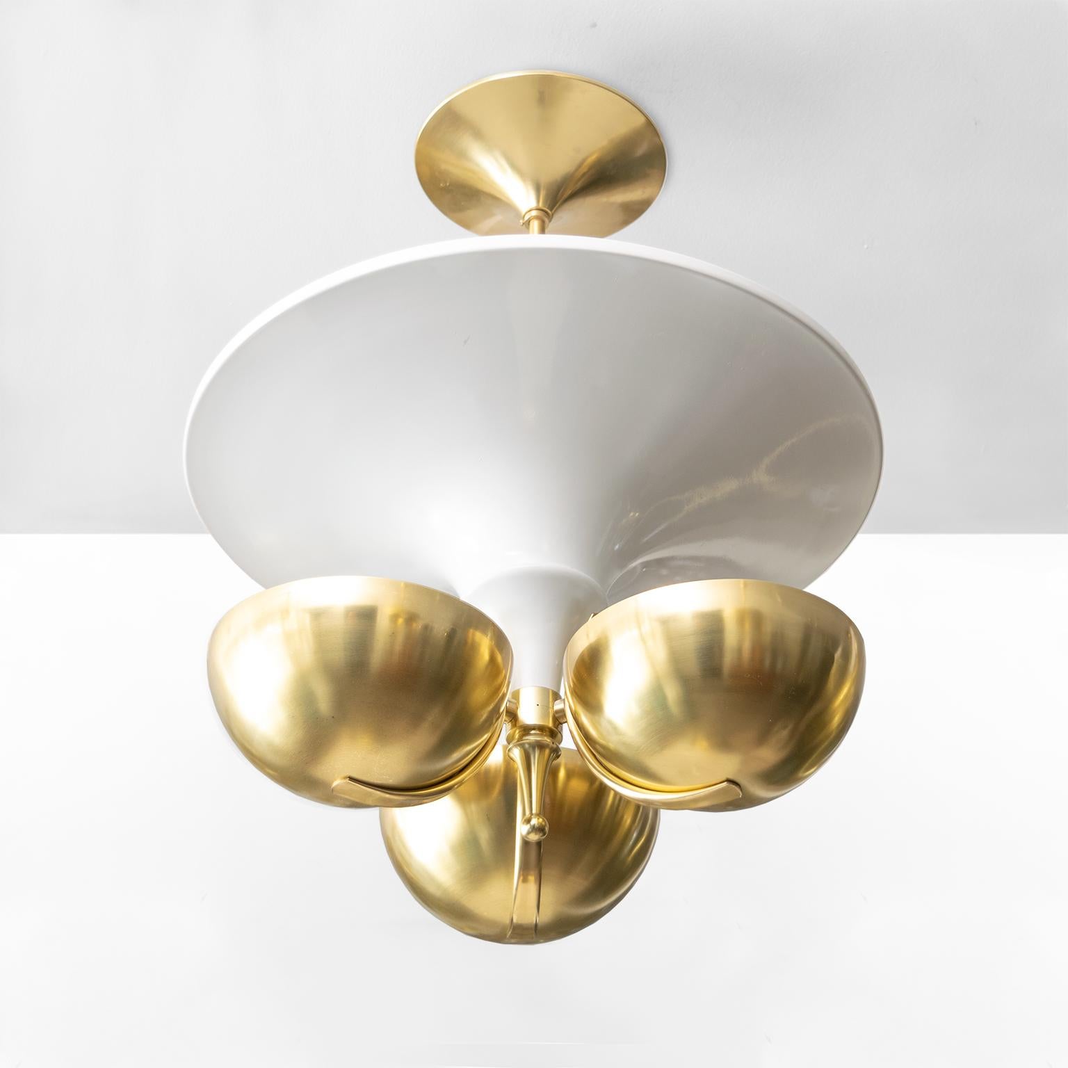 Scandinavian Modern Swedish Pendant with Three Brass Shades and Large Reflector  In Excellent Condition In New York, NY