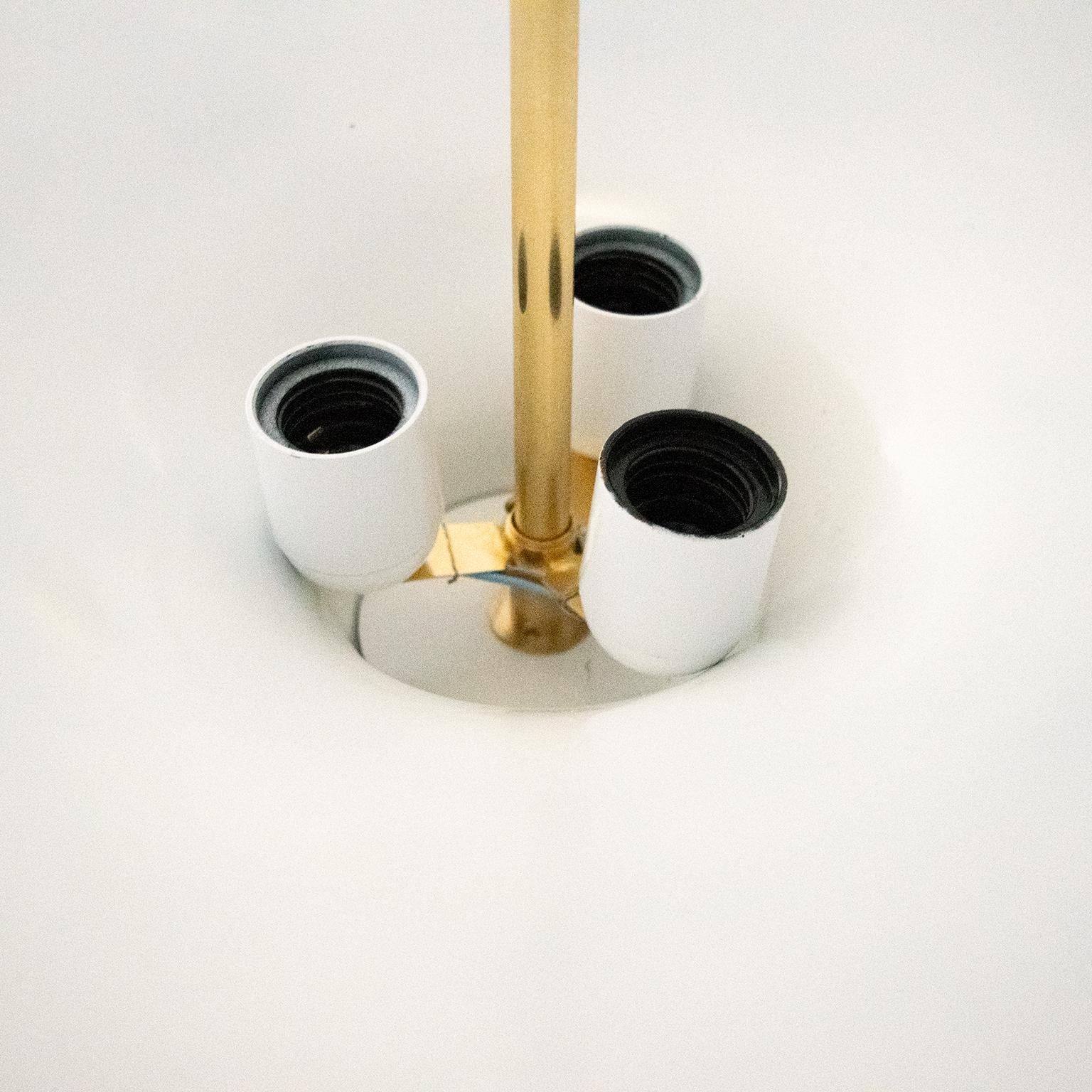 Scandinavian Modern Swedish Pendant with Three Brass Shades and Large Reflector  2