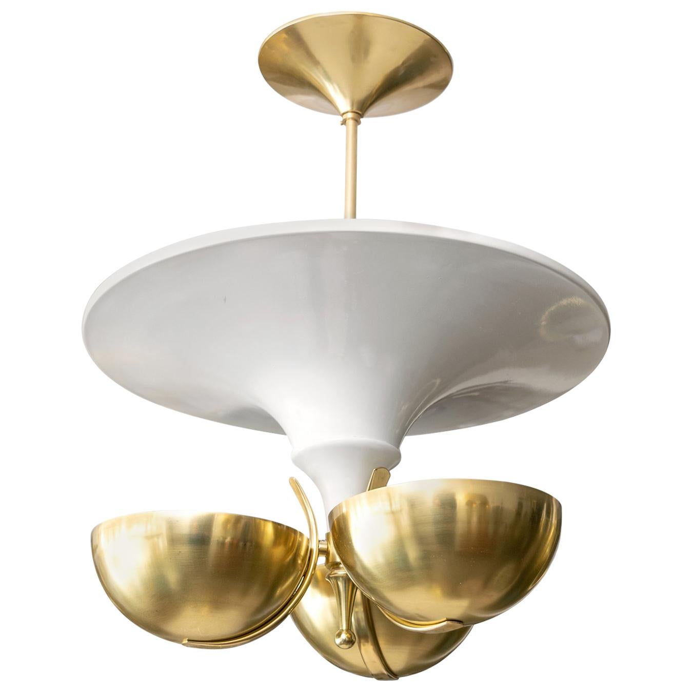 Scandinavian Modern Swedish Pendant with Three Brass Shades and Large Reflector 