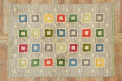 Scandinavian Modern Swedish Rya Rug, Färgglada Rutmönster-Colorful Squares