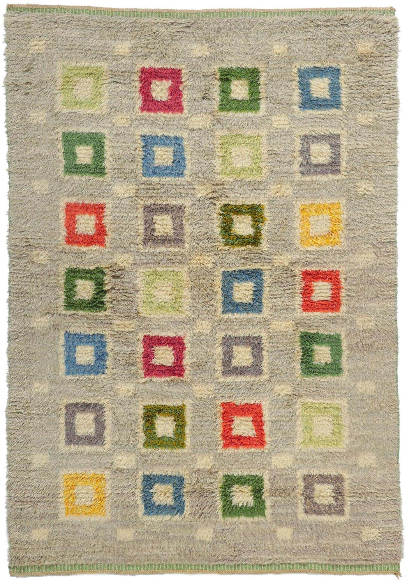 Kalevala Rya Rug Scandinavian Modern Swedish Rya Rug, Färgglada Rutmönster-Colorful ...