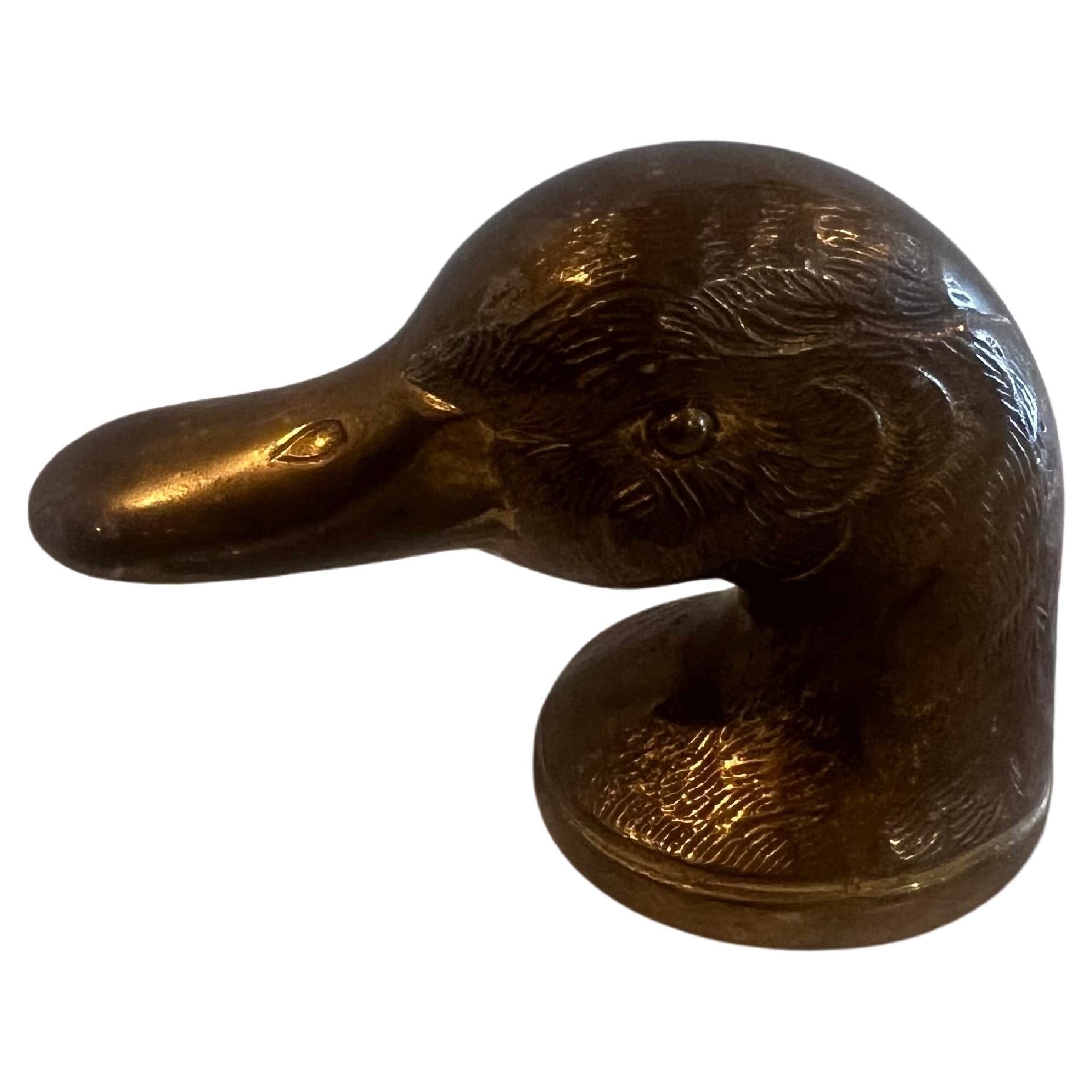 Scandinavian Modern Swedish Solid Patinated Brass Duck Bottle Opener  In Excellent Condition For Sale In San Diego, CA