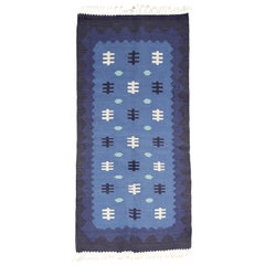 Scandinavian Modern, Swedish Wool Flat-Weave Rug in Blues, Rollakan