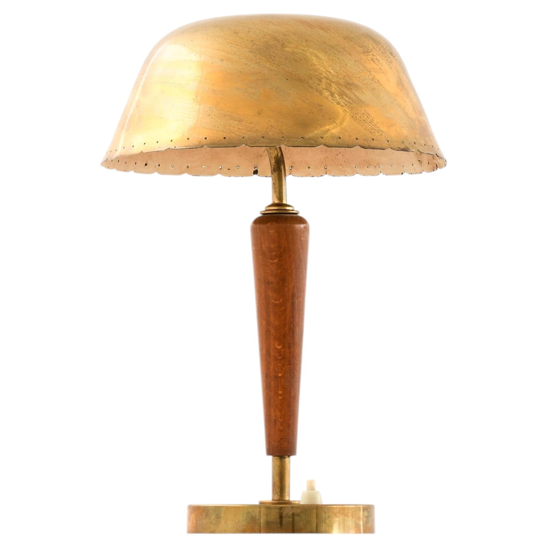 Scandinavian Modern Table Lamp in Beech and Brass, 1950s
